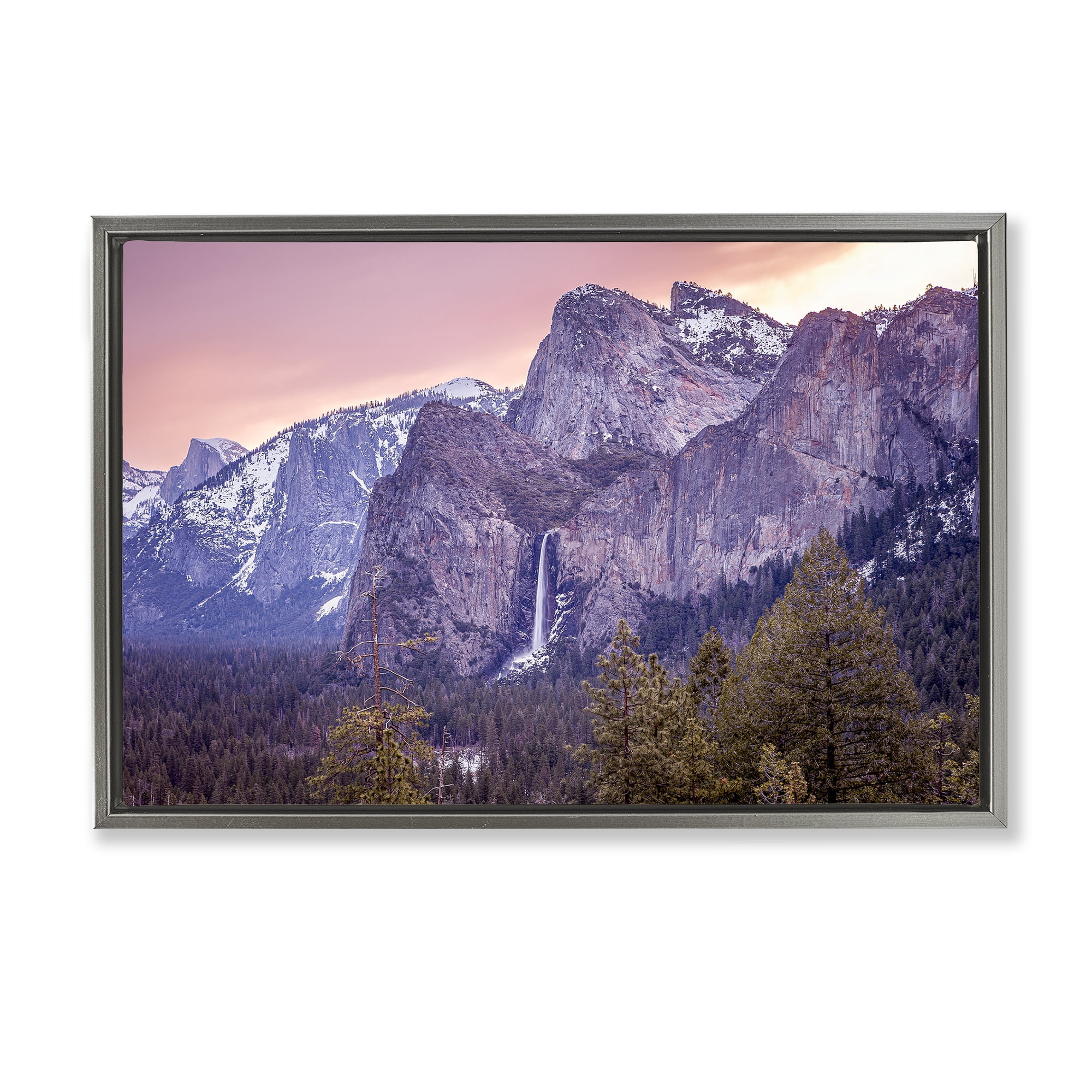 Stupell Industries Majestic Mountain Waterfall Sunset Gray Framed Floater Canvas Wall Art, design by Shelley Carlisle
