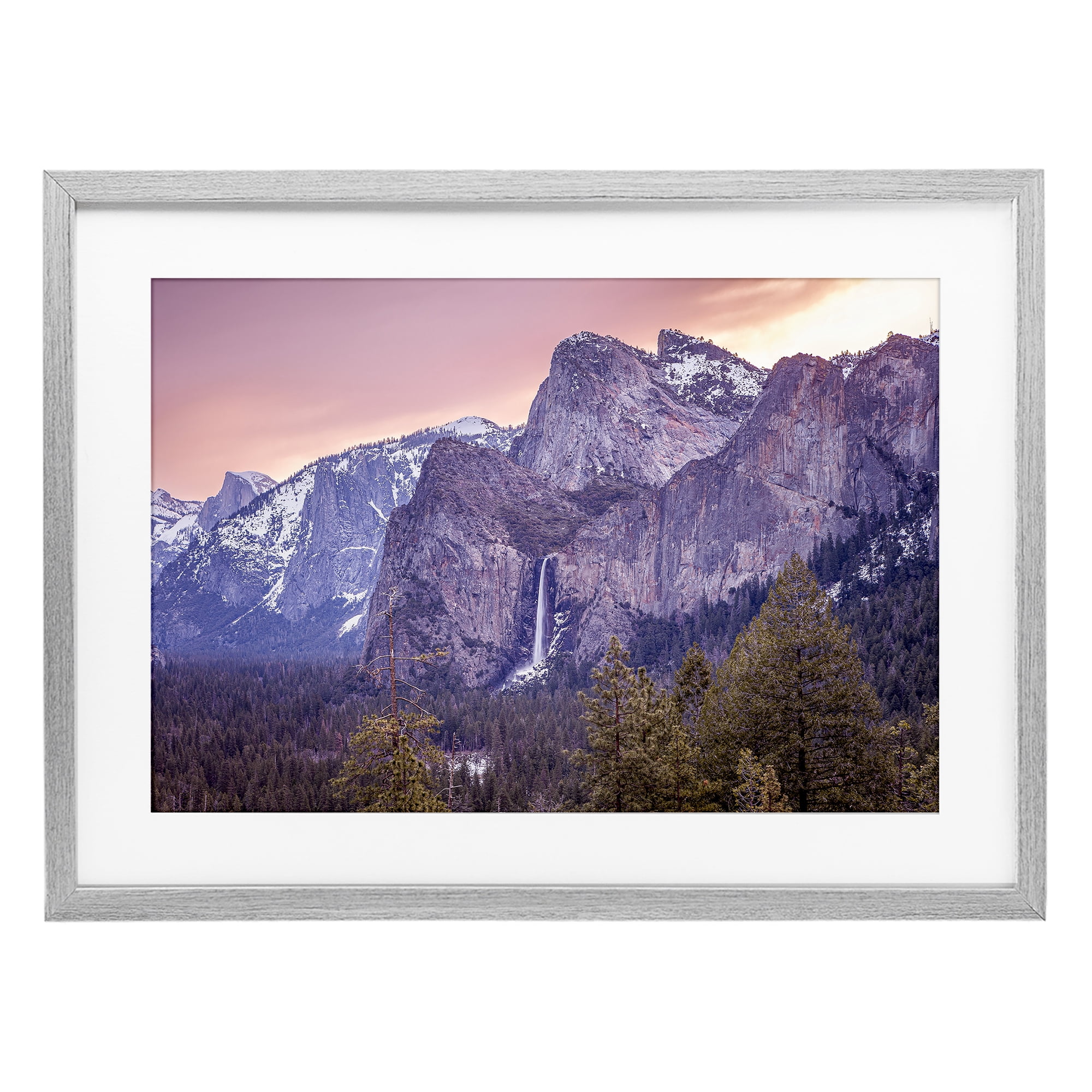 Stupell Industries Majestic Mountain Waterfall Sunset Gray Framed Print Under Glass, design by Shelley Carlisle