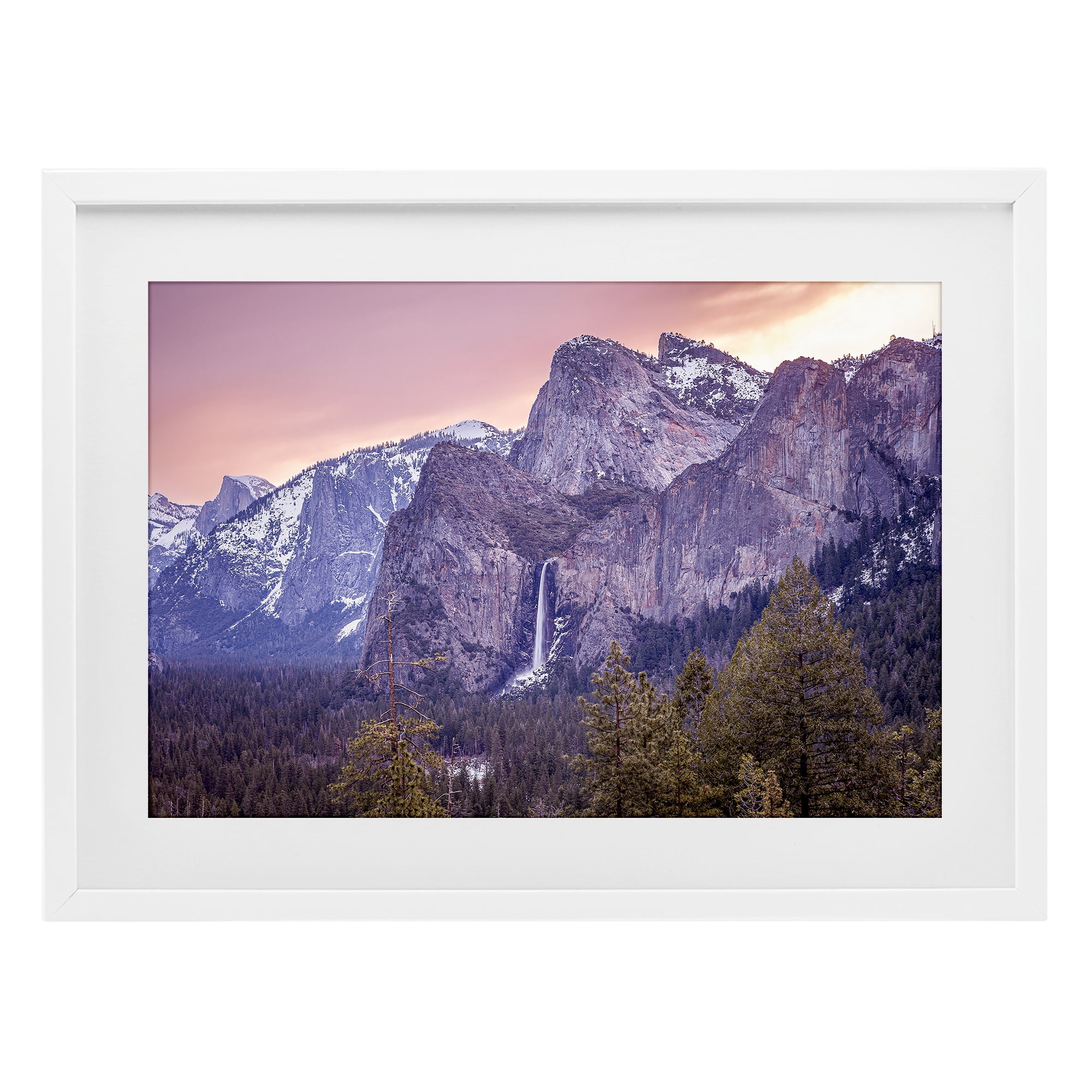 Stupell Industries Majestic Mountain Waterfall Sunset White Framed Print Under Glass, design by Shelley Carlisle