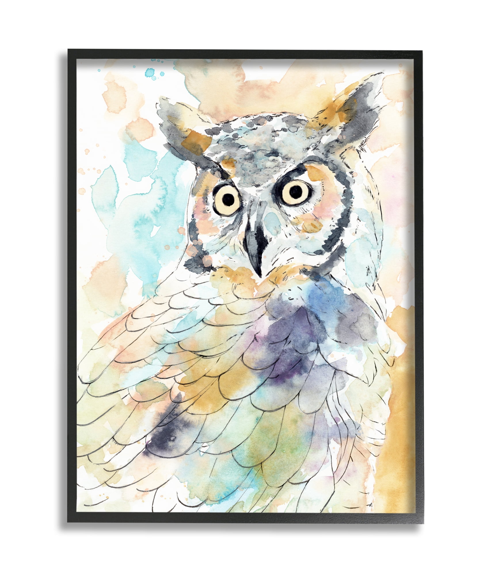Stupell Industries Majestic Owl Portrait Bird Watercolor Design Black Framed, 16 x 20, Design by Annie Warren