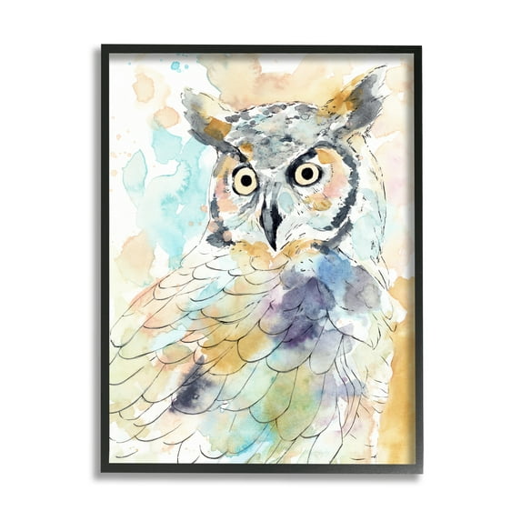 Stupell Industries Majestic Owl Portrait Bird Watercolor Design Black Framed, 16 x 20, Design by Annie Warren