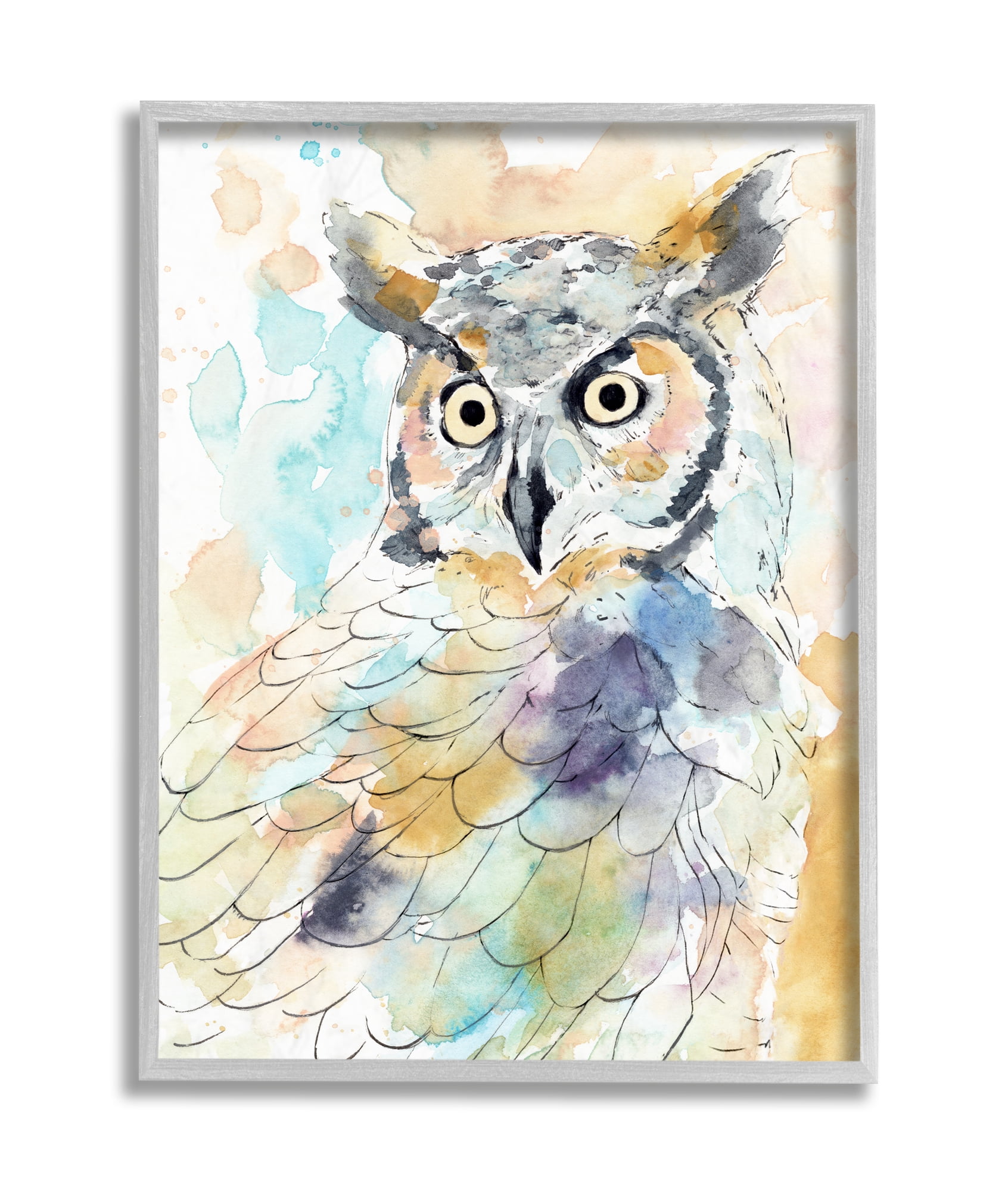 Stupell Industries Majestic Owl Portrait Bird Watercolor Design Grey Framed, 16 x 20, Design by Annie Warren
