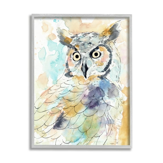 Stupell Industries Majestic Owl Portrait Bird Watercolor Design Grey Framed, 16 x 20, Design by Annie Warren