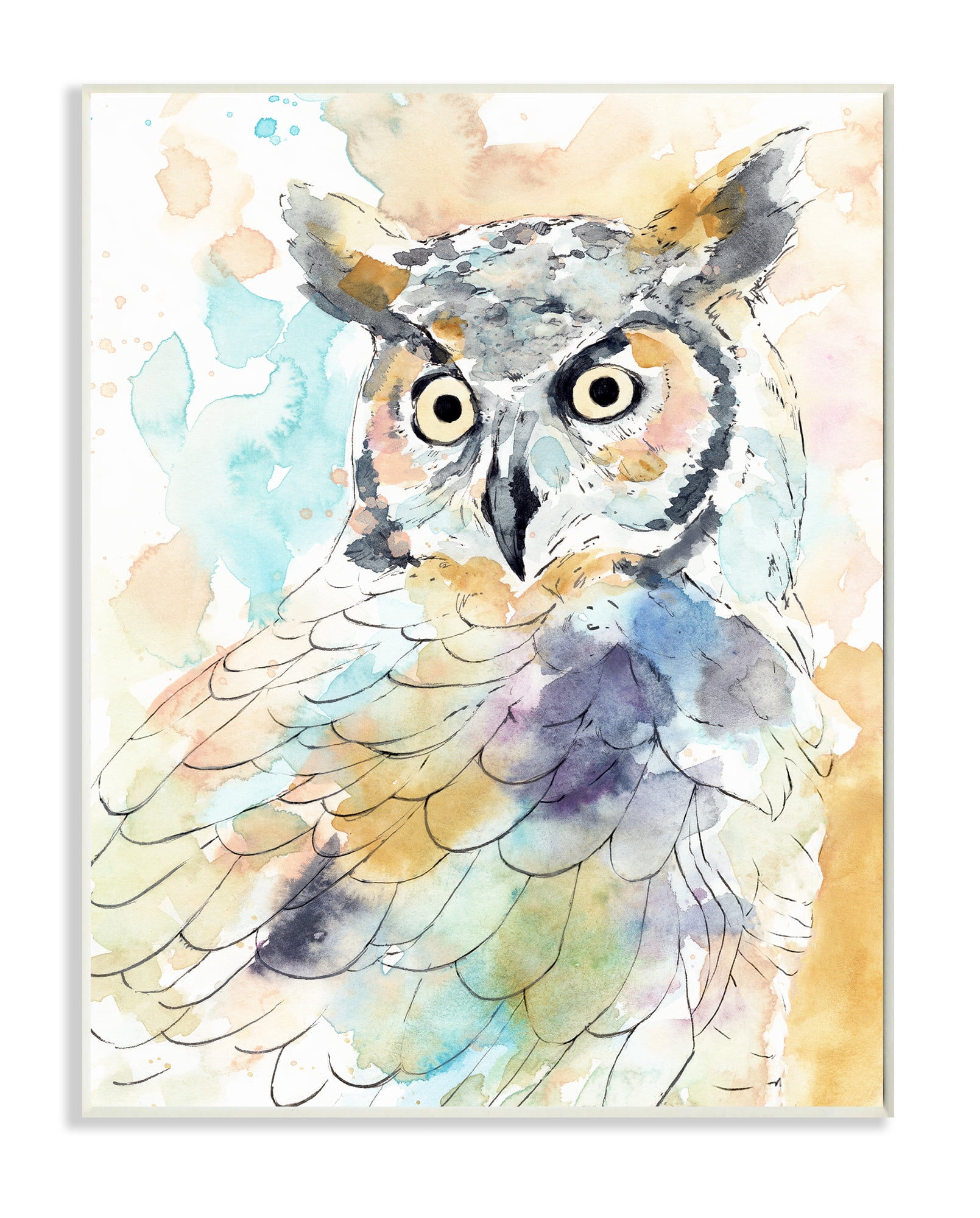 Stupell Industries Majestic Owl Portrait Bird Watercolor Design Wall Plaque, 13 x 19, Design by Annie Warren