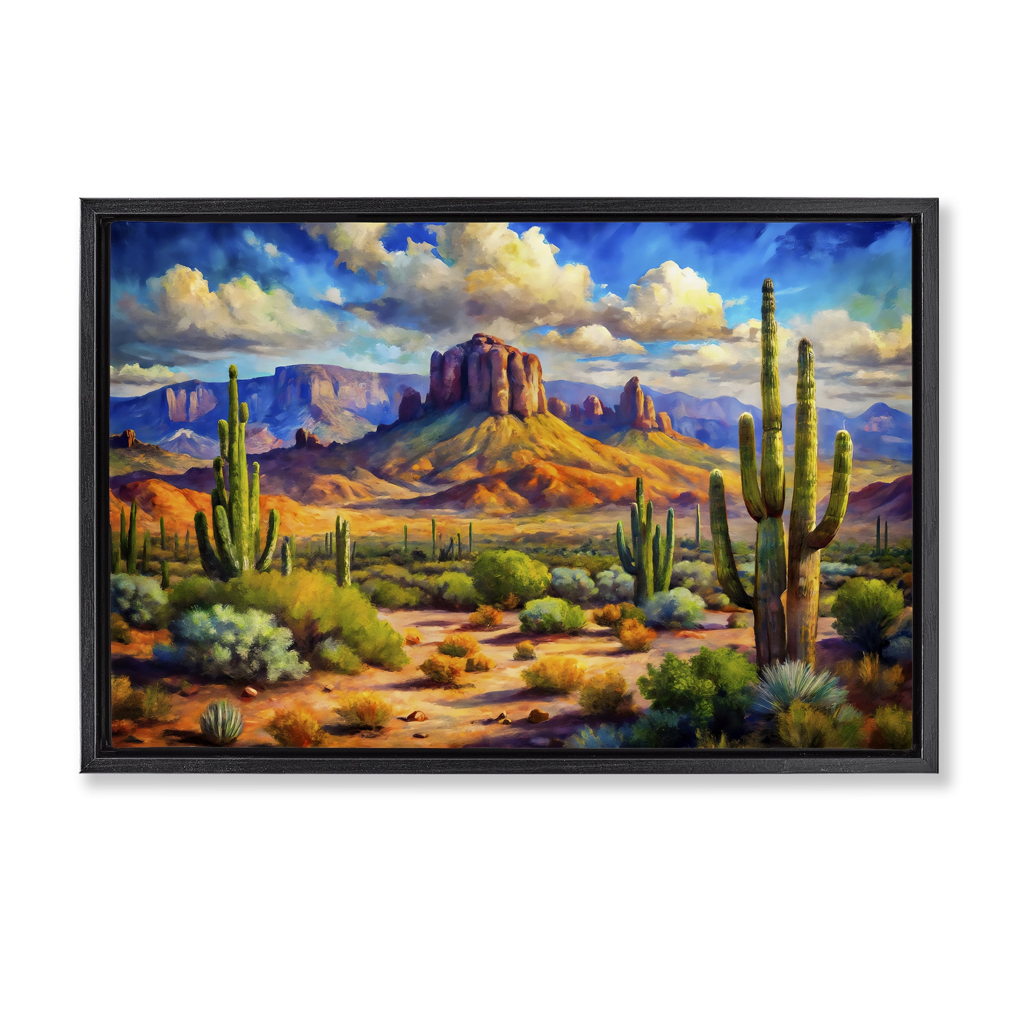 Stupell Industries Majestic Saguaro Desert Landscape Black Framed Floater Canvas Wall Art, design by Creative Studio