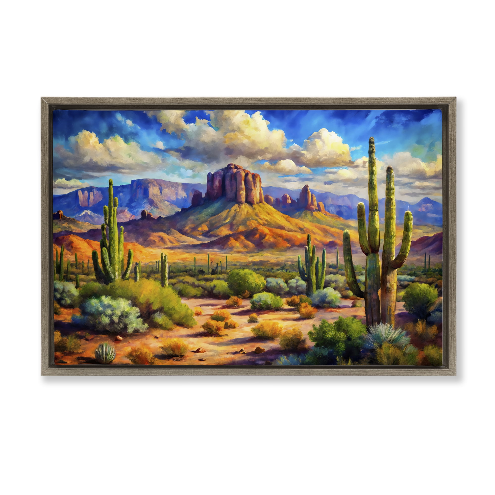 Stupell Industries Majestic Saguaro Desert Landscape Brown Framed Floater Canvas Wall Art, design by Creative Studio