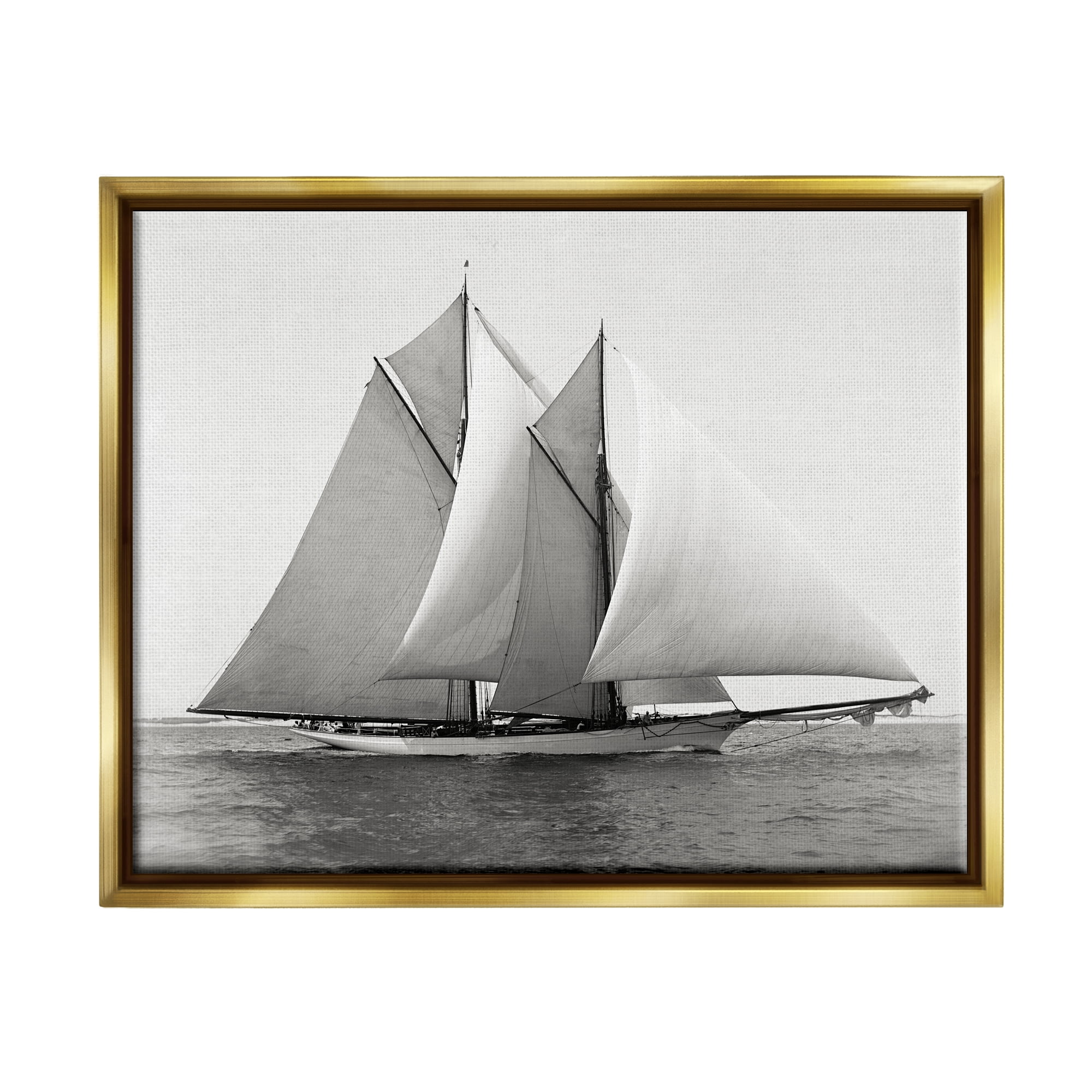 Stupell Industries Majestic Ship Ocean Photography Coastal Painting Gold Floater Framed Art Print Wall Art