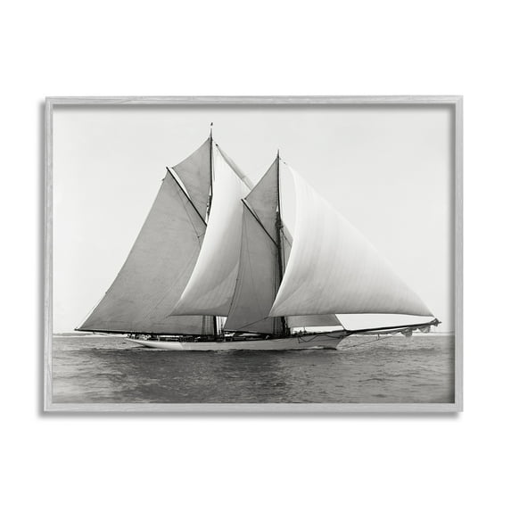 Stupell Industries Majestic Ship Ocean Photography Coastal Painting Gray Framed Art Print Wall Art