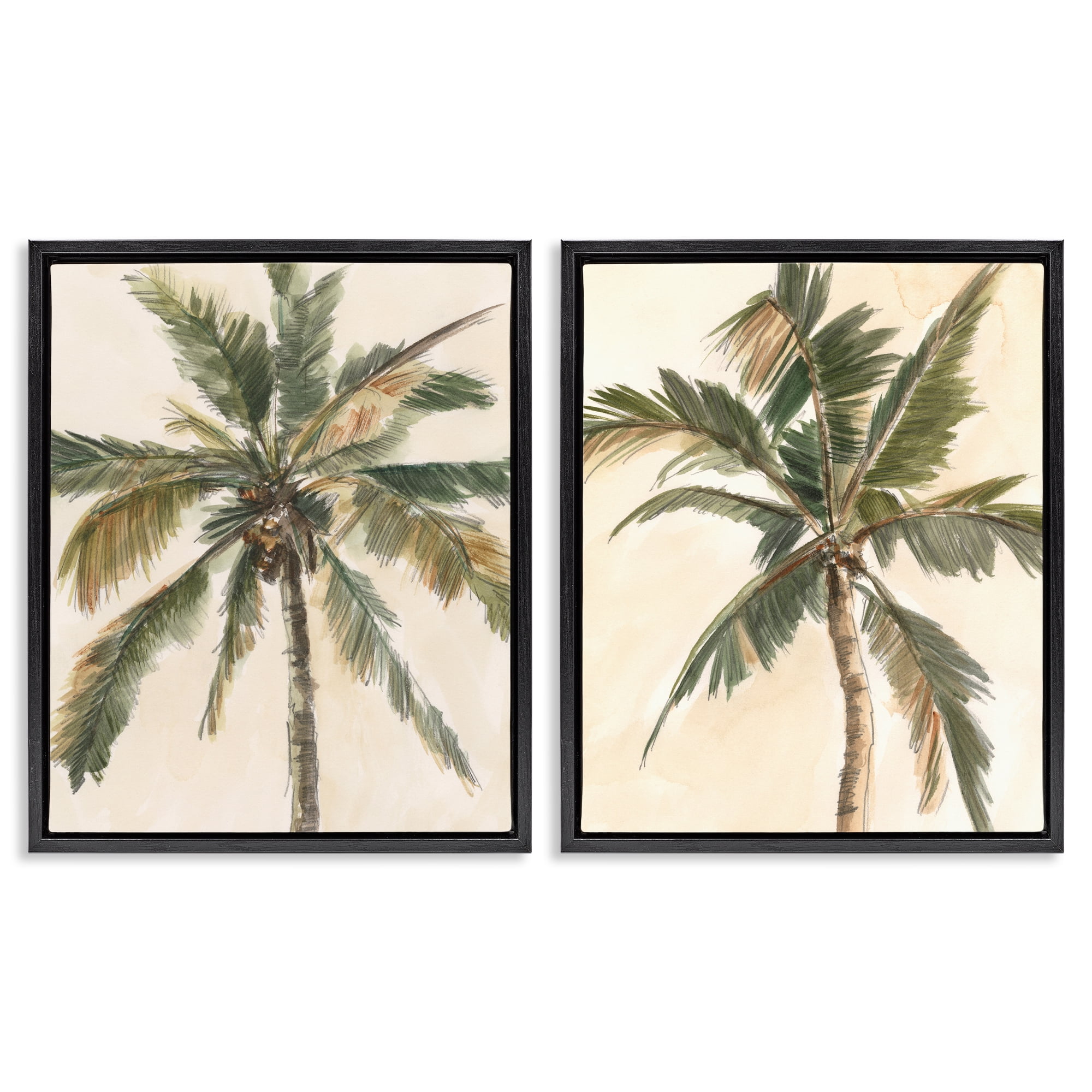 Stupell Industries Majestic Towering Palms Plants & Flowers Painting Black Floater Framed Canvas Art Print Wall Art, 31 x 25, Set of 2