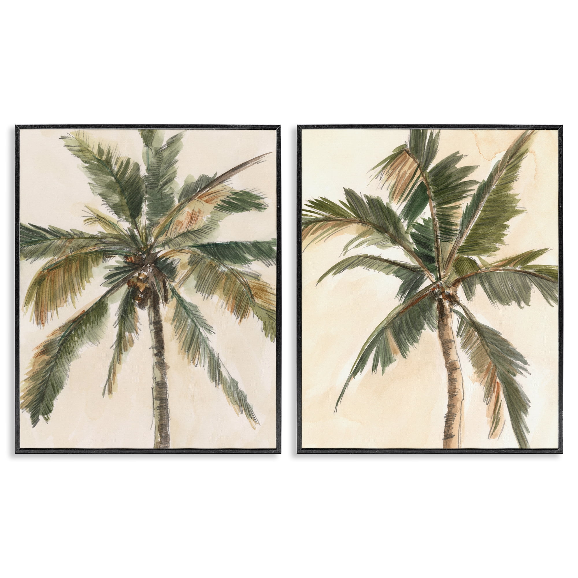 Stupell Industries Majestic Towering Palms Plants & Flowers Painting Black Framed Art Print Wall Art, 16 x 20, Set of 2