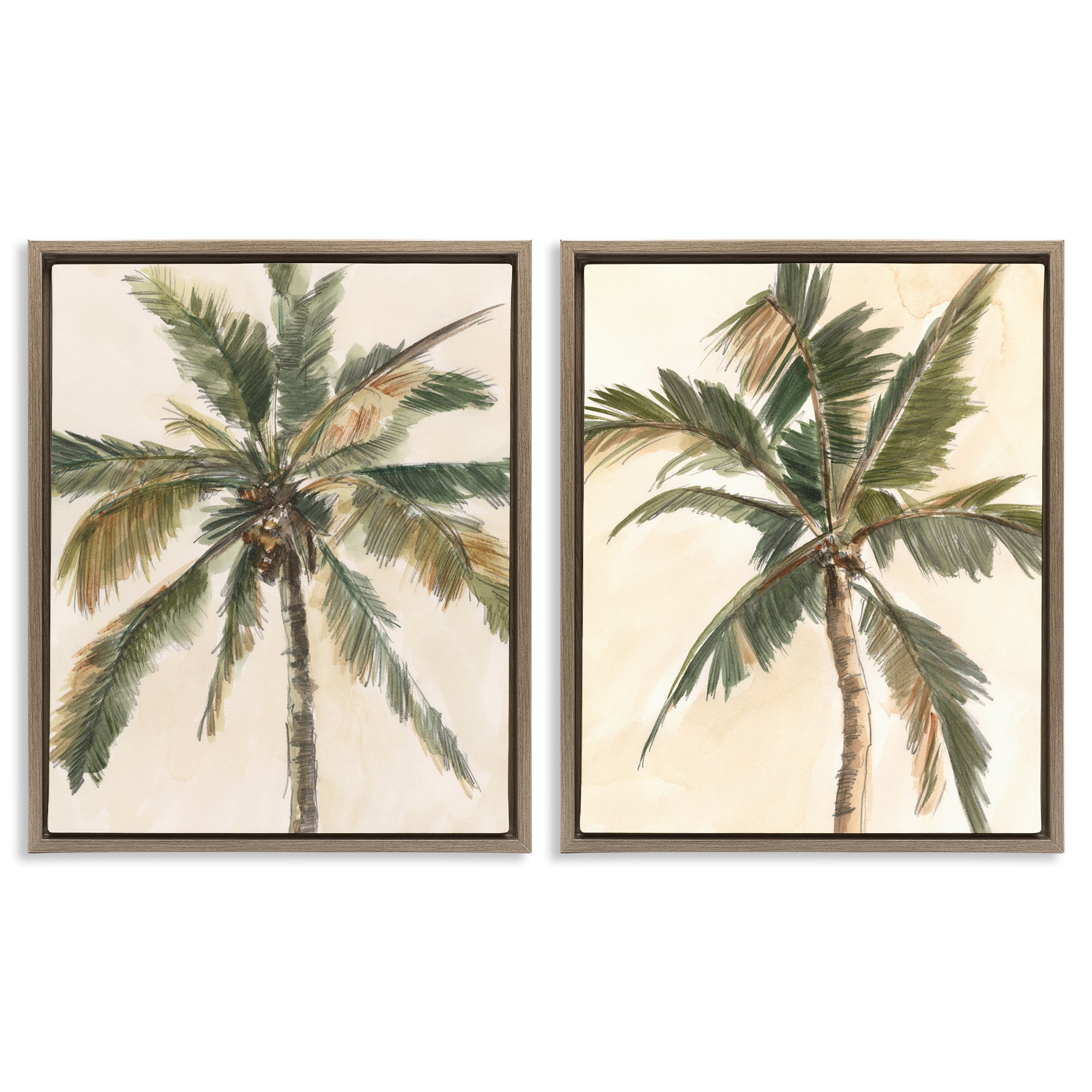Stupell Industries Majestic Towering Palms Plants & Flowers Painting Brown Floater Framed Canvas Art Print Wall Art, 17 x 21, Set of 2