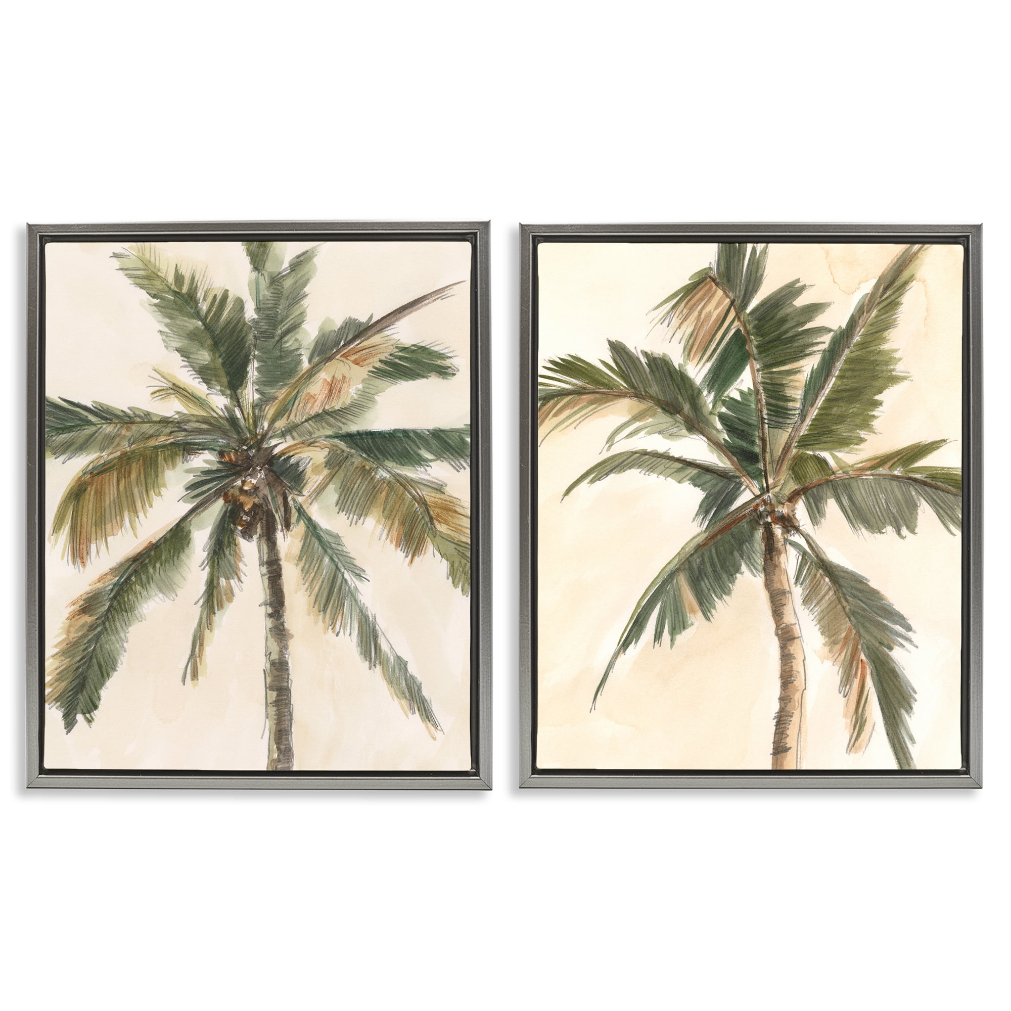 Stupell Industries Majestic Towering Palms Plants & Flowers Painting Gray Floater Framed Canvas Art Print Wall Art, 17 x 21, Set of 2