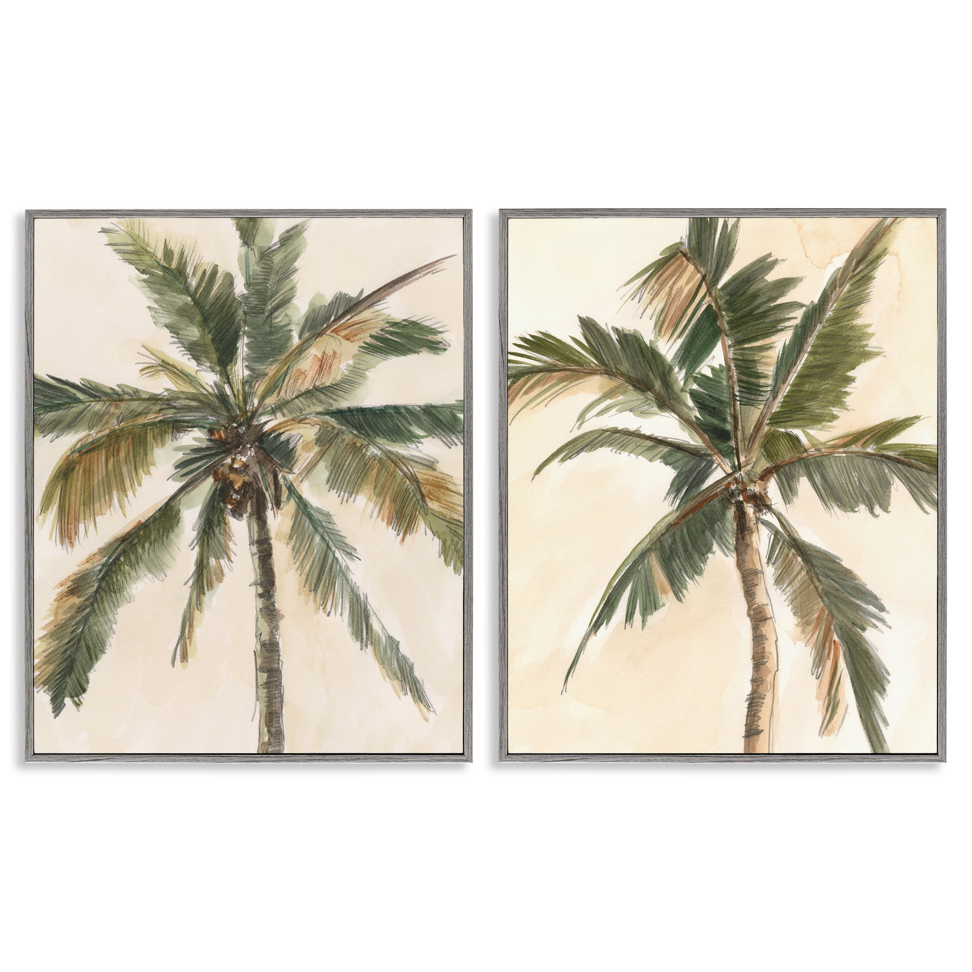 Stupell Industries Majestic Towering Palms Plants & Flowers Painting Gray Framed Art Print Wall Art, 16 x 20, Set of 2