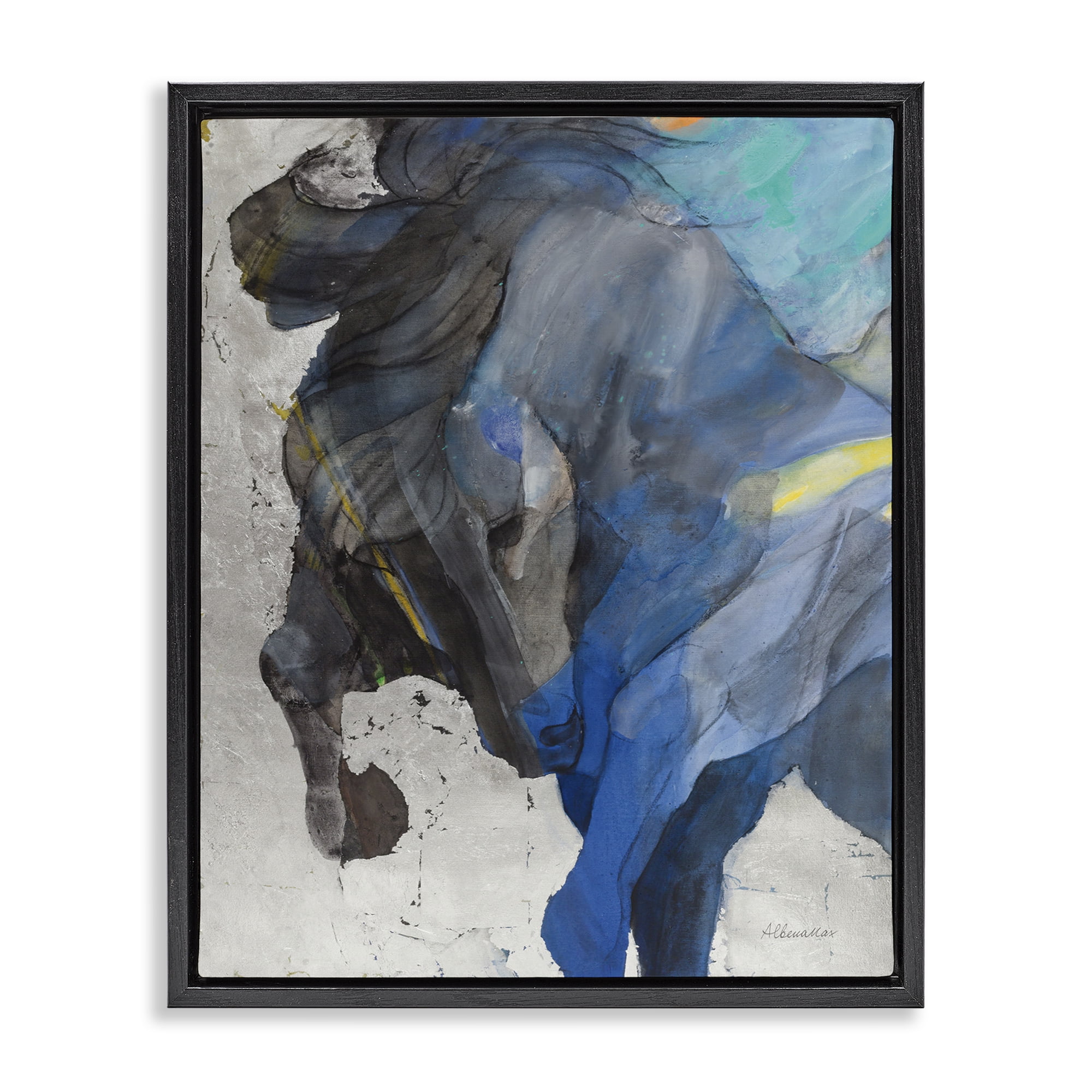 Stupell Industries Majestic Valor Stallion Animals & Insects Painting Black Floater Framed Canvas Art Print Wall Art, 25 x 31