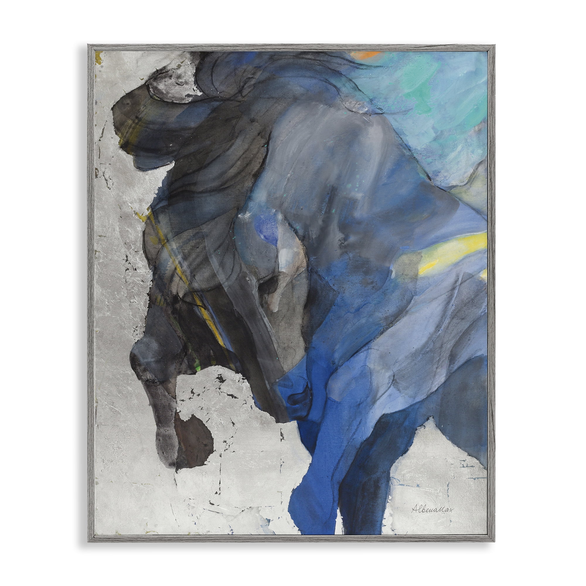 Stupell Industries Majestic Valor Stallion Animals & Insects Painting Gray Framed Art Print Wall Art, 11 x 14