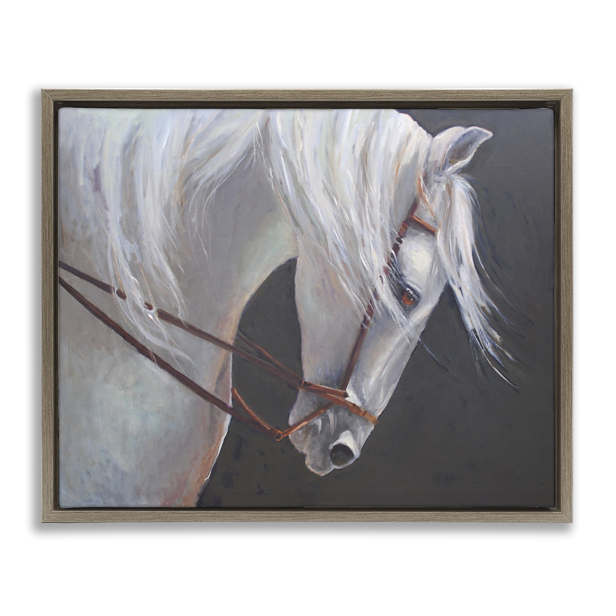 Stupell Industries Majestic White Mare Brown Framed Floater Canvas Wall Art, design by Jadei Graphics