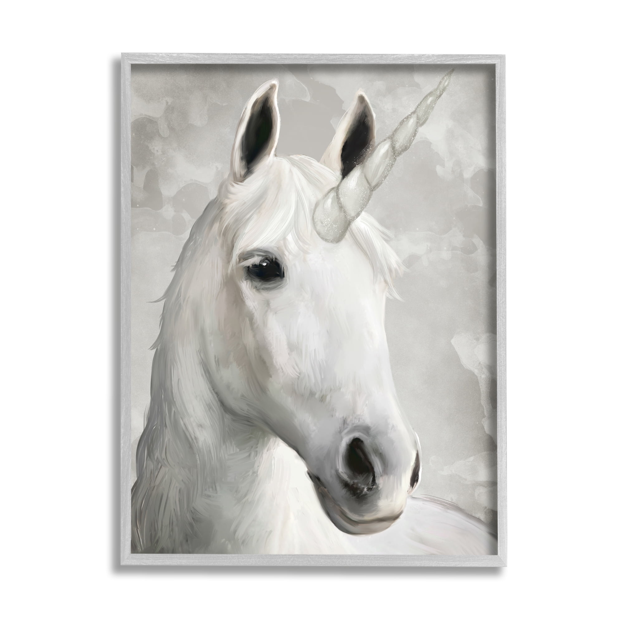 Stupell Industries Majestic White Unicorn Wild Mythical Animal Animals & Insects Painting Gray Framed Art Print Wall Art, 16 x 20