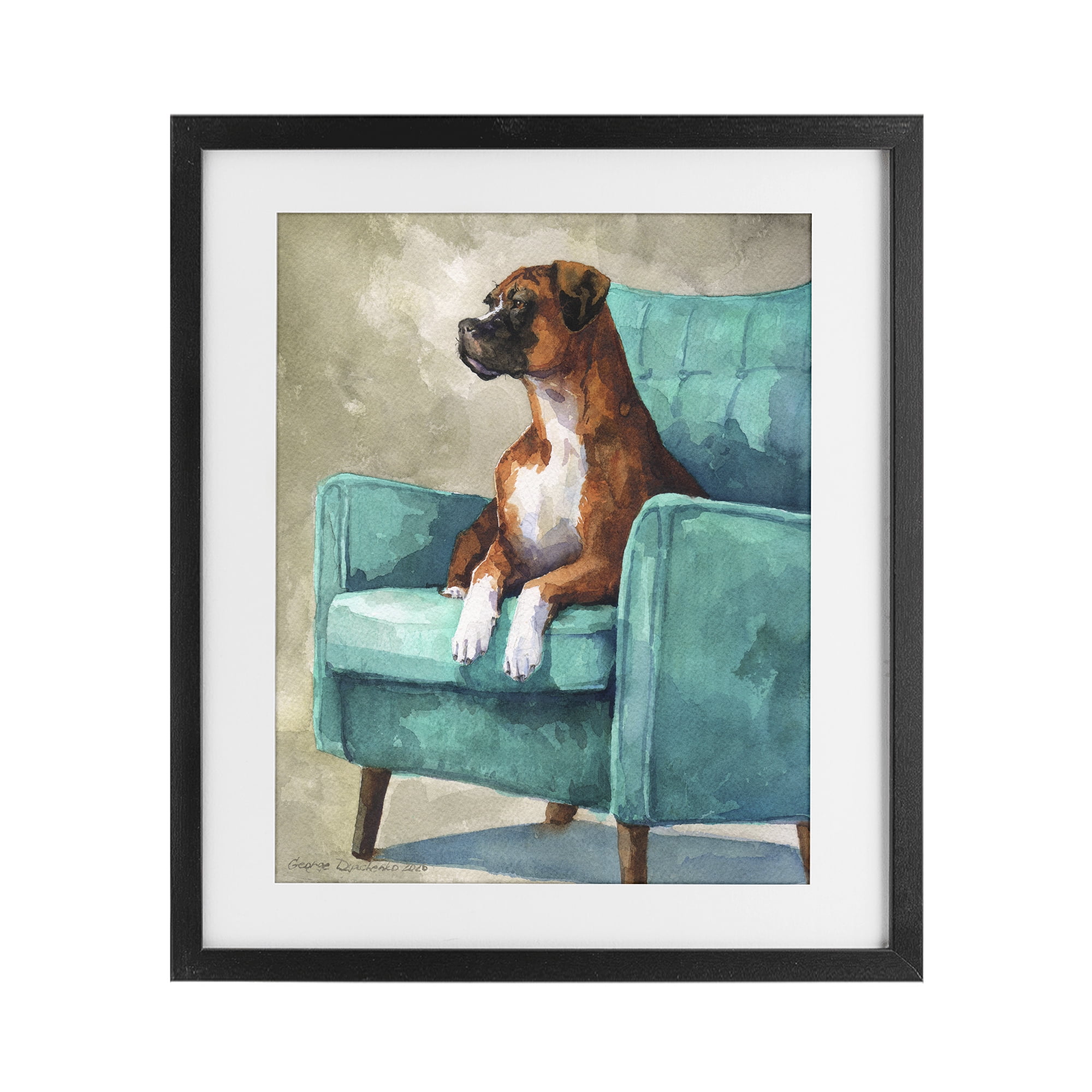 Stupell Industries Majesty Boxer on Armchair Black Framed Print Under Glass, design by George Dyachenko