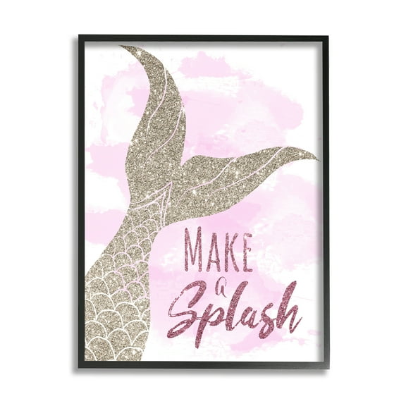 Stupell Industries Make A Splash Sentiment Glam Mermaid Fin Fairy Tales & Fantasy Painting Black Framed Art Print Wall Art, 16 x 20