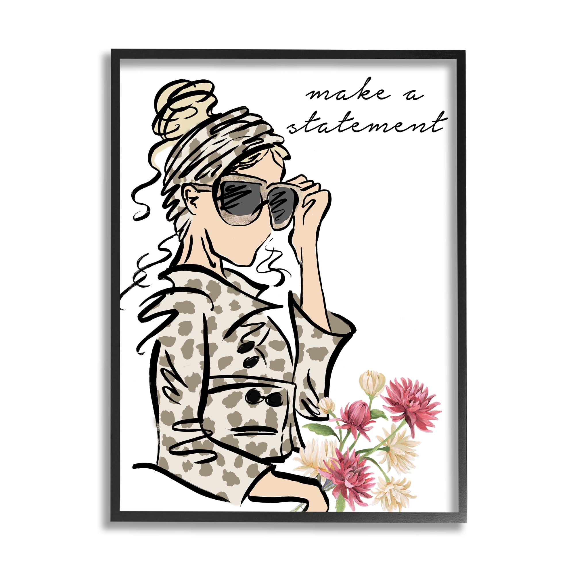 Stupell Industries Make A Statement Expression Fashionista Spring Florals Beauty & Fashion Painting Black Framed Art Print Wall Art, 24 x 30