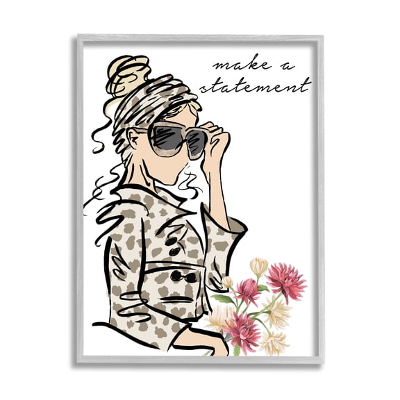 Stupell Industries Make A Statement Expression Fashionista Spring Florals Beauty & Fashion Painting Gray Framed Art Print Wall Art, 16 x 20