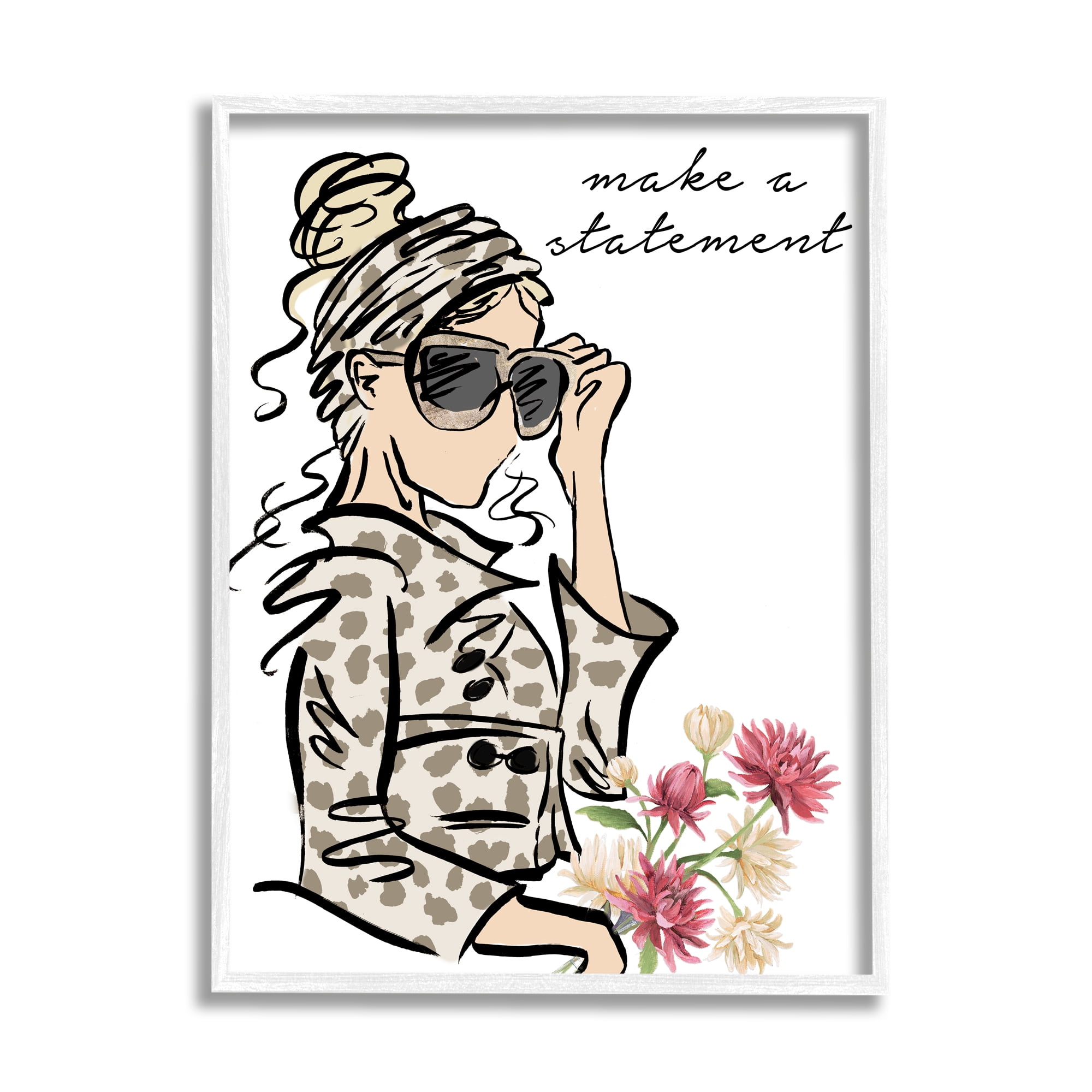Stupell Industries Make A Statement Expression Fashionista Spring Florals Beauty & Fashion Painting White Framed Art Print Wall Art, 24 x 30