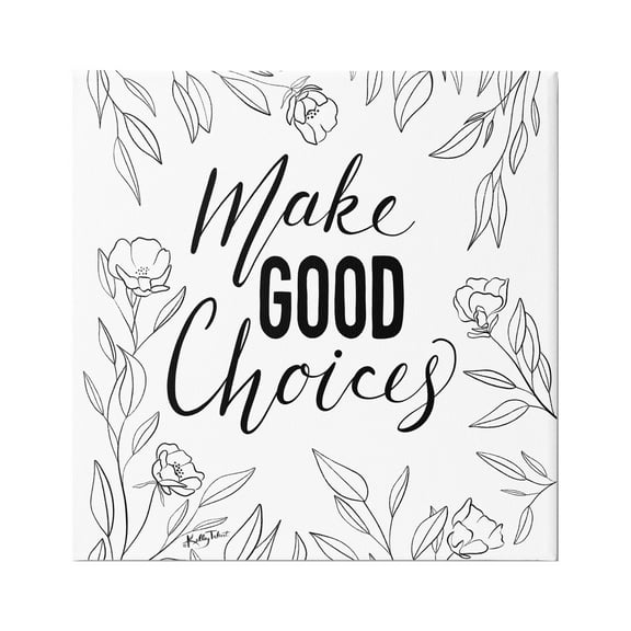 Stupell Industries Make Good Choices Simple Floral Outline Pattern Graphic Art Gallery Wrapped Canvas Print Wall Art, Design by Kelley Talent
