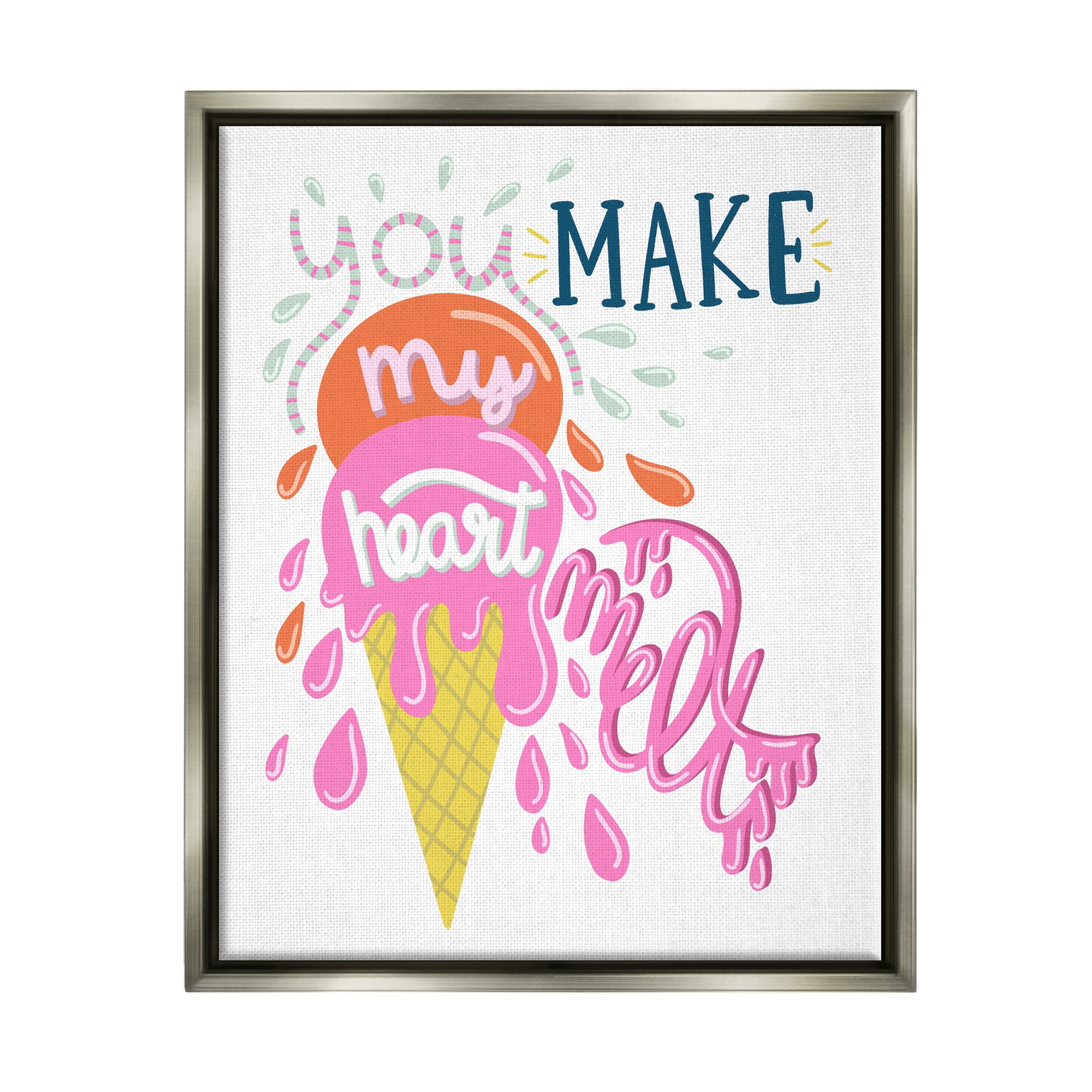 Stupell Industries Make My Heart Melt Summer Ice Cream Treat Graphic Art Luster Gray Floating Framed Canvas Print Wall Art, Design by Dominika Godette