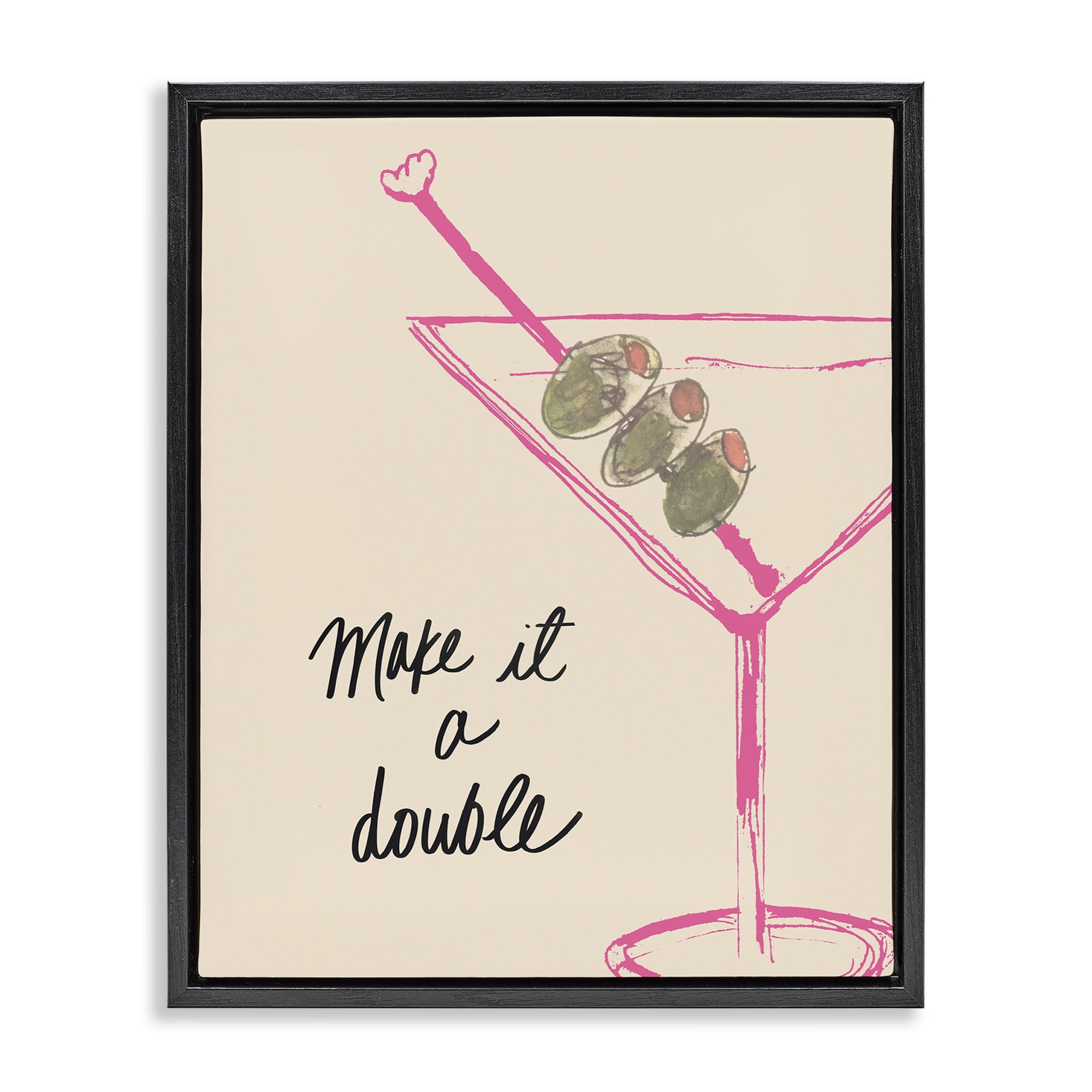 Stupell Industries Make It Double Martini Food & Beverage Painting Black Floater Framed Canvas Art Print Wall Art, 17 x 21