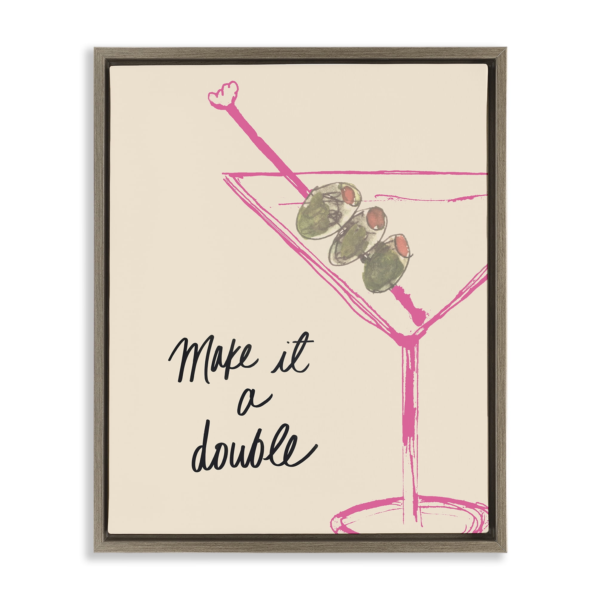 Stupell Industries Make It Double Martini Food & Beverage Painting Brown Floater Framed Canvas Art Print Wall Art, 25 x 31