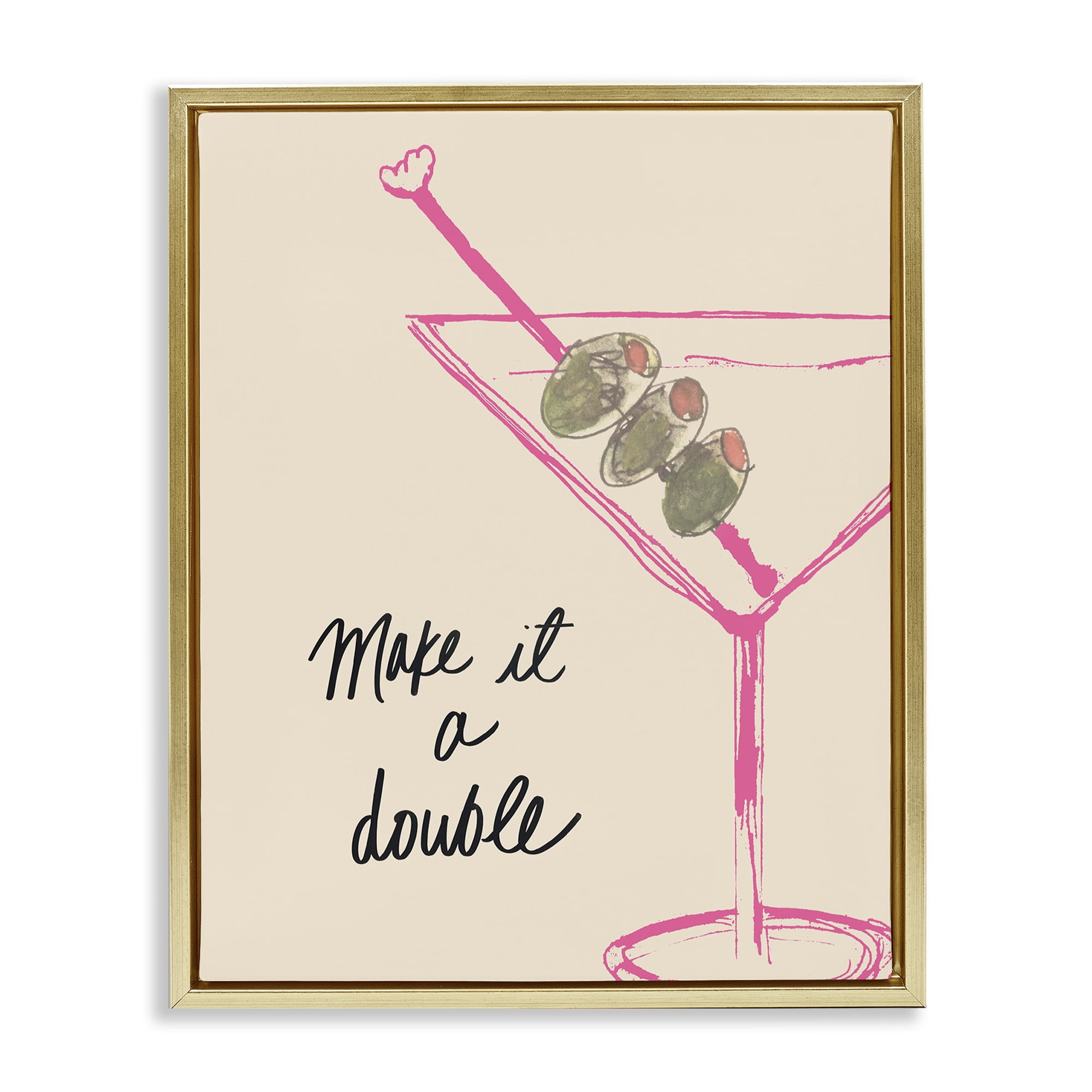 Stupell Industries Make It Double Martini Food & Beverage Painting Gold Floater Framed Canvas Art Print Wall Art, 25 x 31