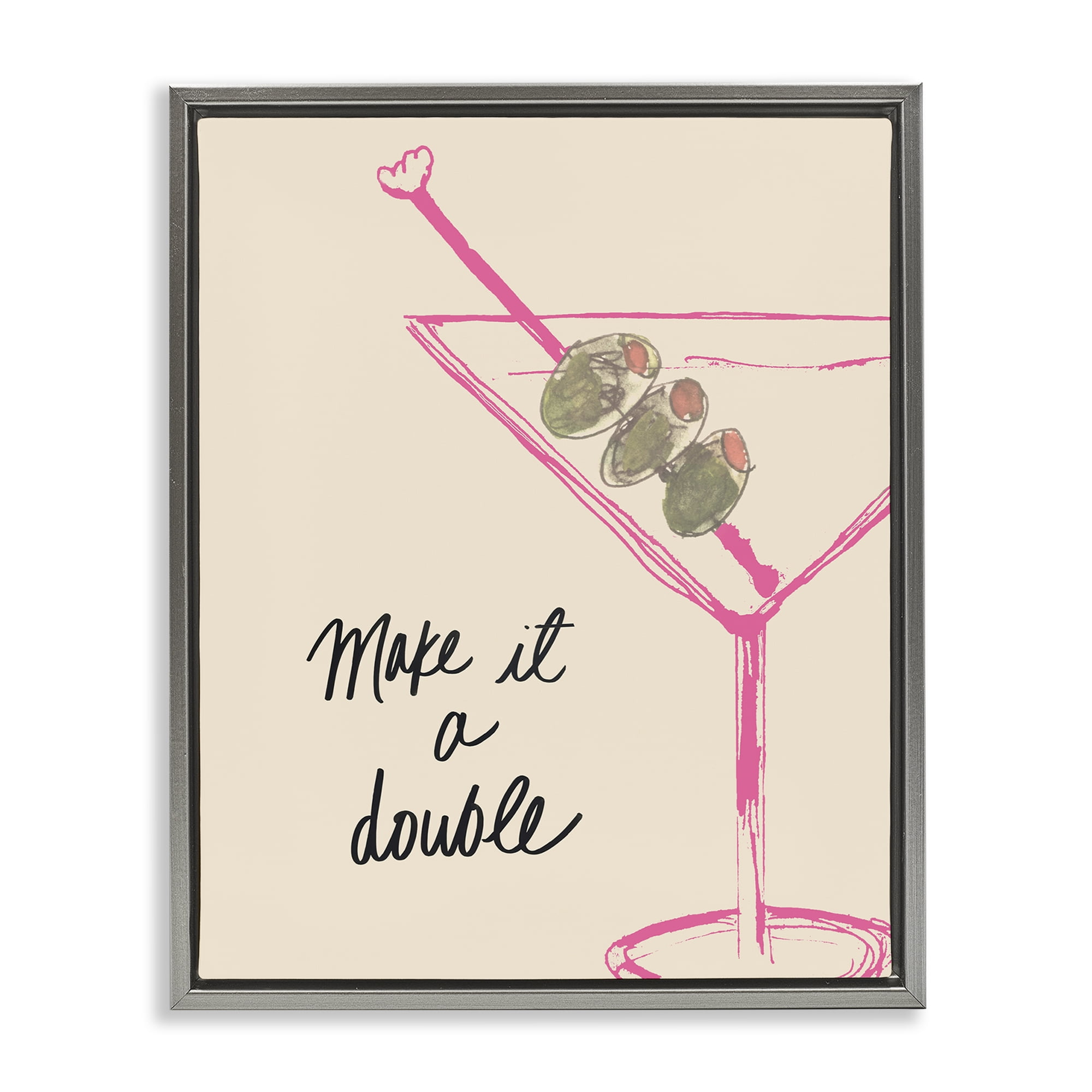 Stupell Industries Make It Double Martini Food & Beverage Painting Gray Floater Framed Canvas Art Print Wall Art, 17 x 21