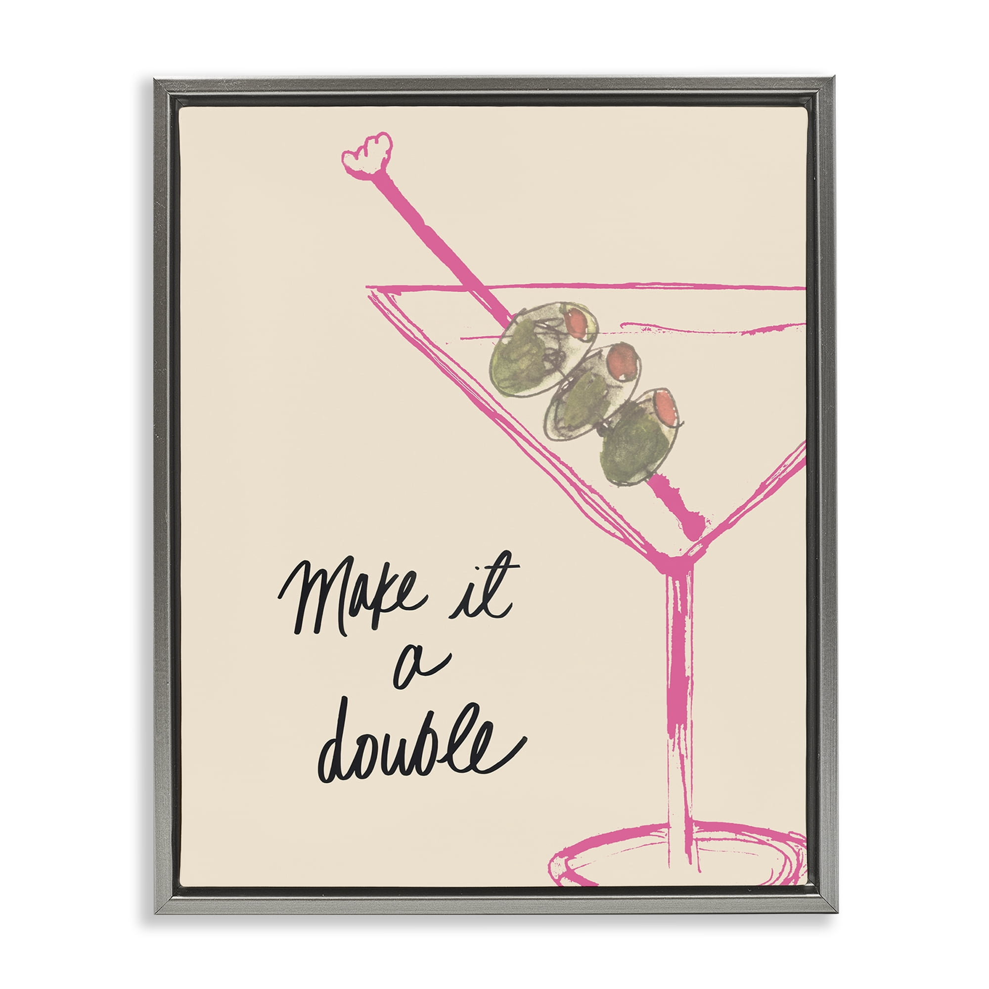 Stupell Industries Make It Double Martini Food & Beverage Painting Gray Floater Framed Canvas Art Print Wall Art, 25 x 31