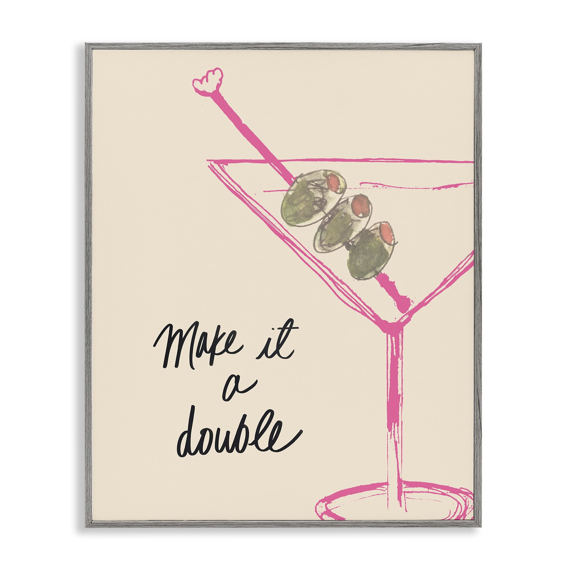 Stupell Industries Make It Double Martini Food & Beverage Painting Gray Framed Art Print Wall Art, 24 x 30