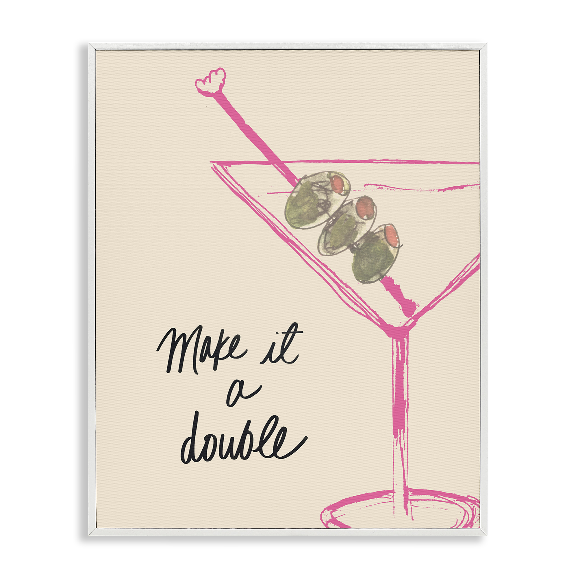 Stupell Industries Make It Double Martini Food & Beverage Painting White Framed Art Print Wall Art, 24 x 30