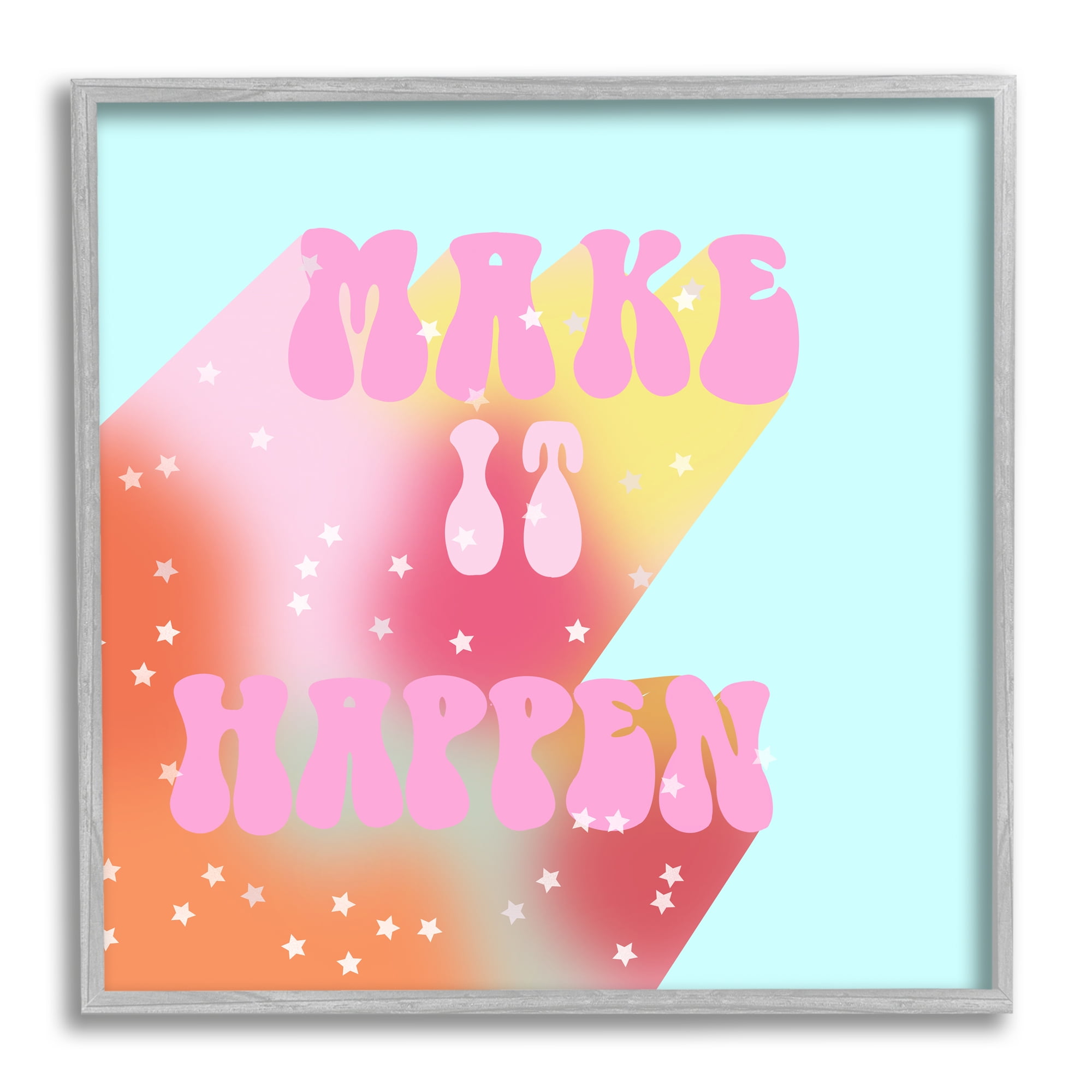 Stupell Industries Make It Happen Groovy Stars Inspirational Painting Gray Framed Art Print Wall Art
