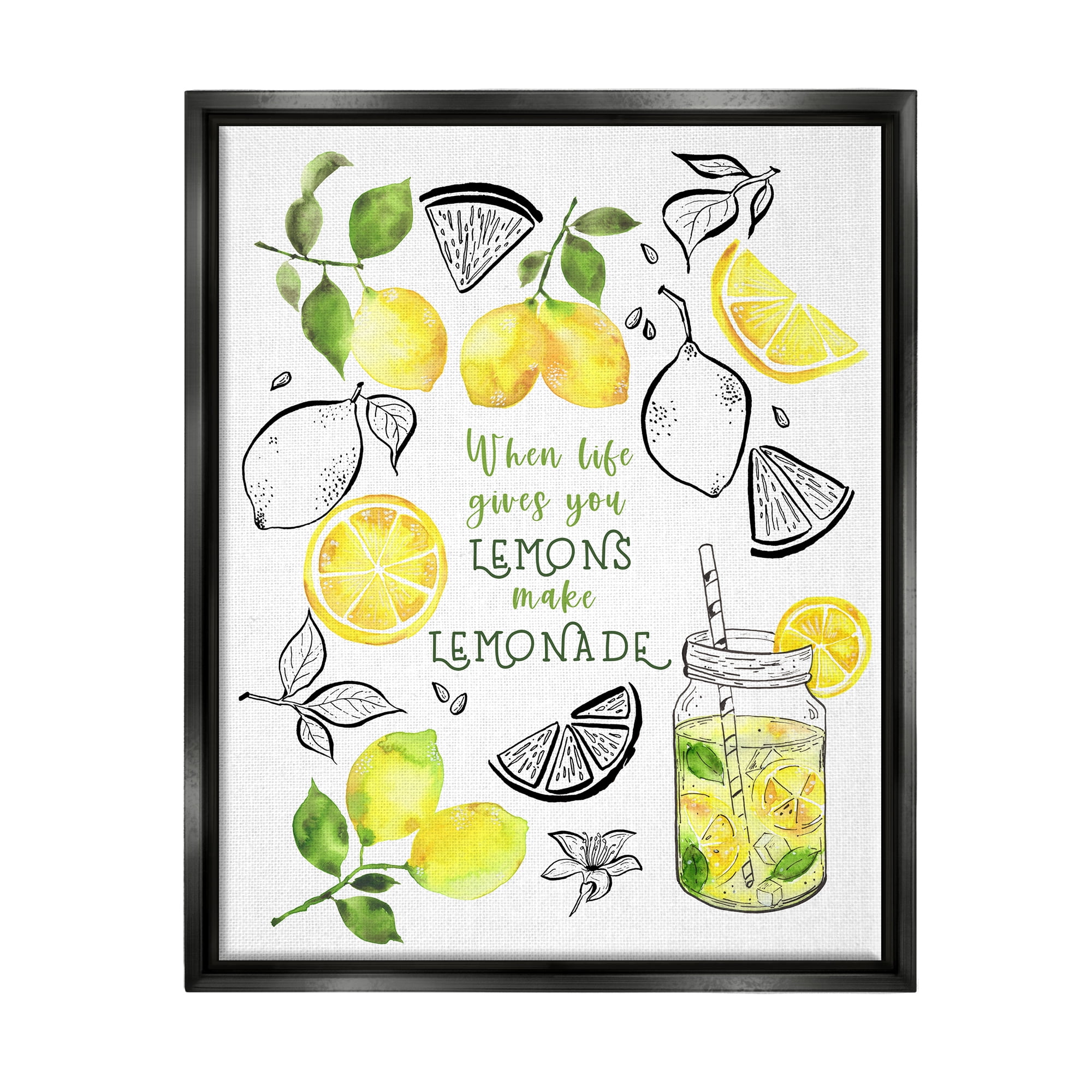 Stupell Industries Make Lemonade Kitchen Phrase Food & Beverage Painting Black Floater Framed Canvas Art Print Wall Art, 17 x 21