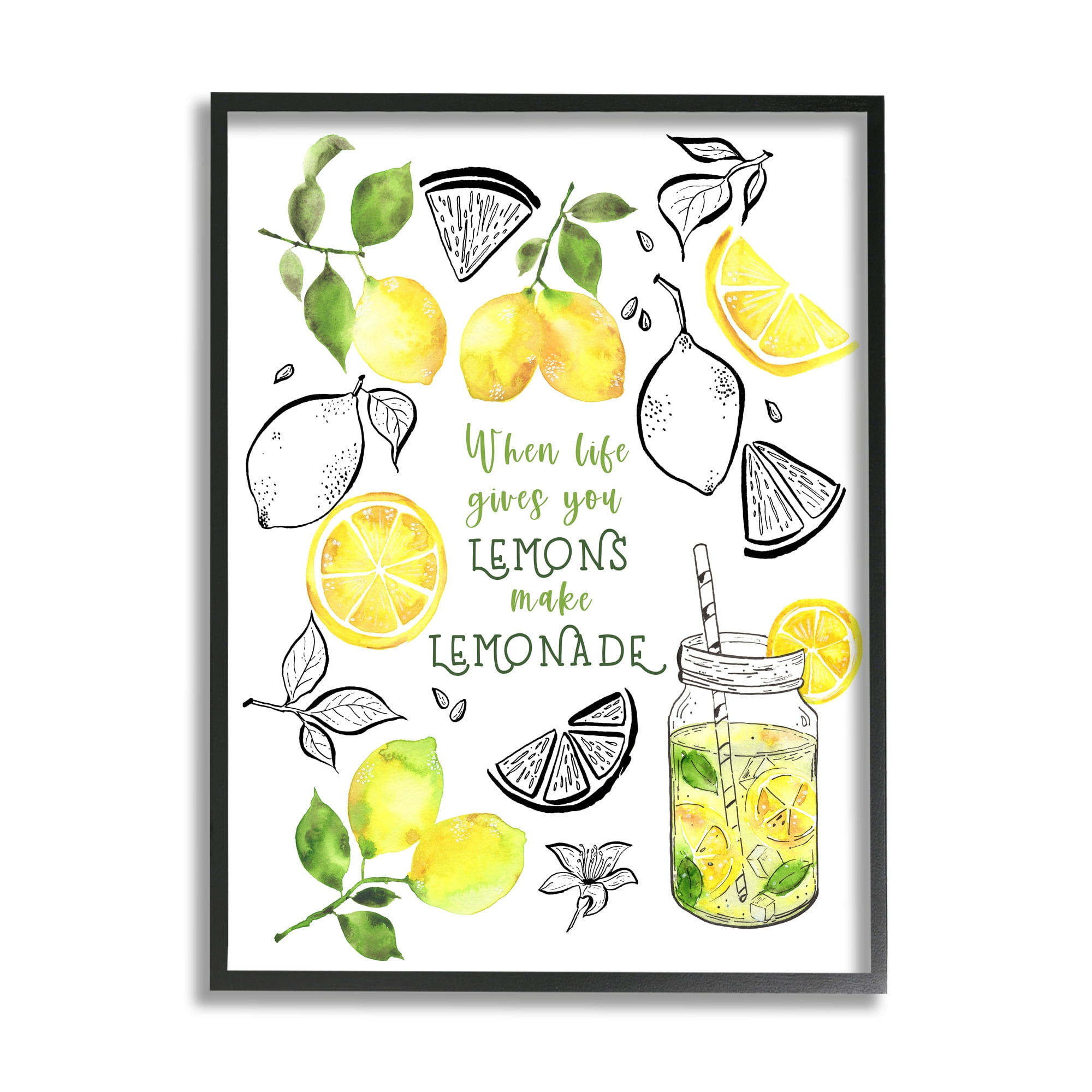 Stupell Industries Make Lemonade Kitchen Phrase Food & Beverage Painting Black Framed Art Print Wall Art, 11 x 14
