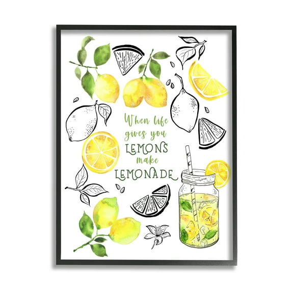 Stupell Industries Make Lemonade Kitchen Phrase Food & Beverage Painting Black Framed Art Print Wall Art, 16 x 20