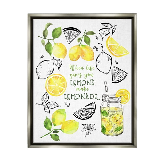 Stupell Industries Make Lemonade Kitchen Phrase Food & Beverage Painting Gray Floater Framed Canvas Art Print Wall Art, 17 x 21