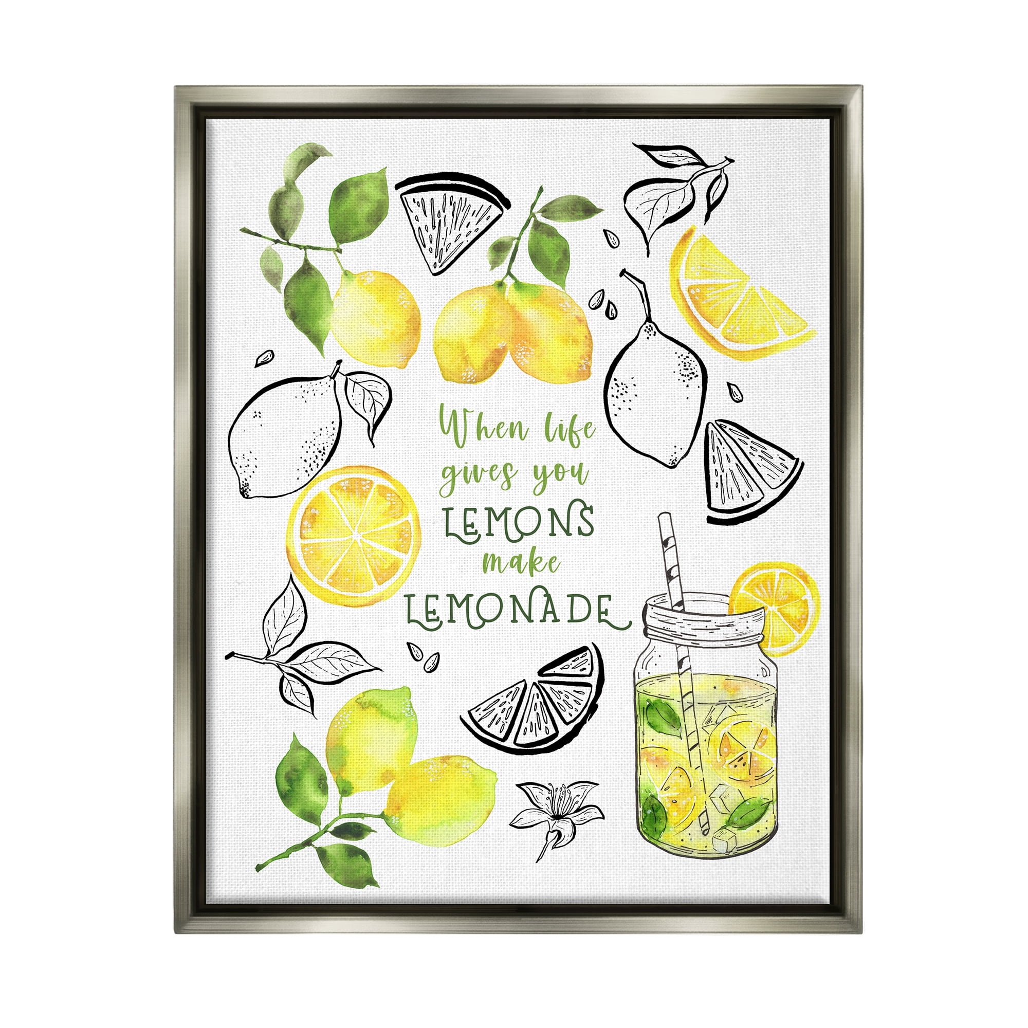 Stupell Industries Make Lemonade Kitchen Phrase Food & Beverage Painting Gray Floater Framed Canvas Art Print Wall Art, 25 x 31