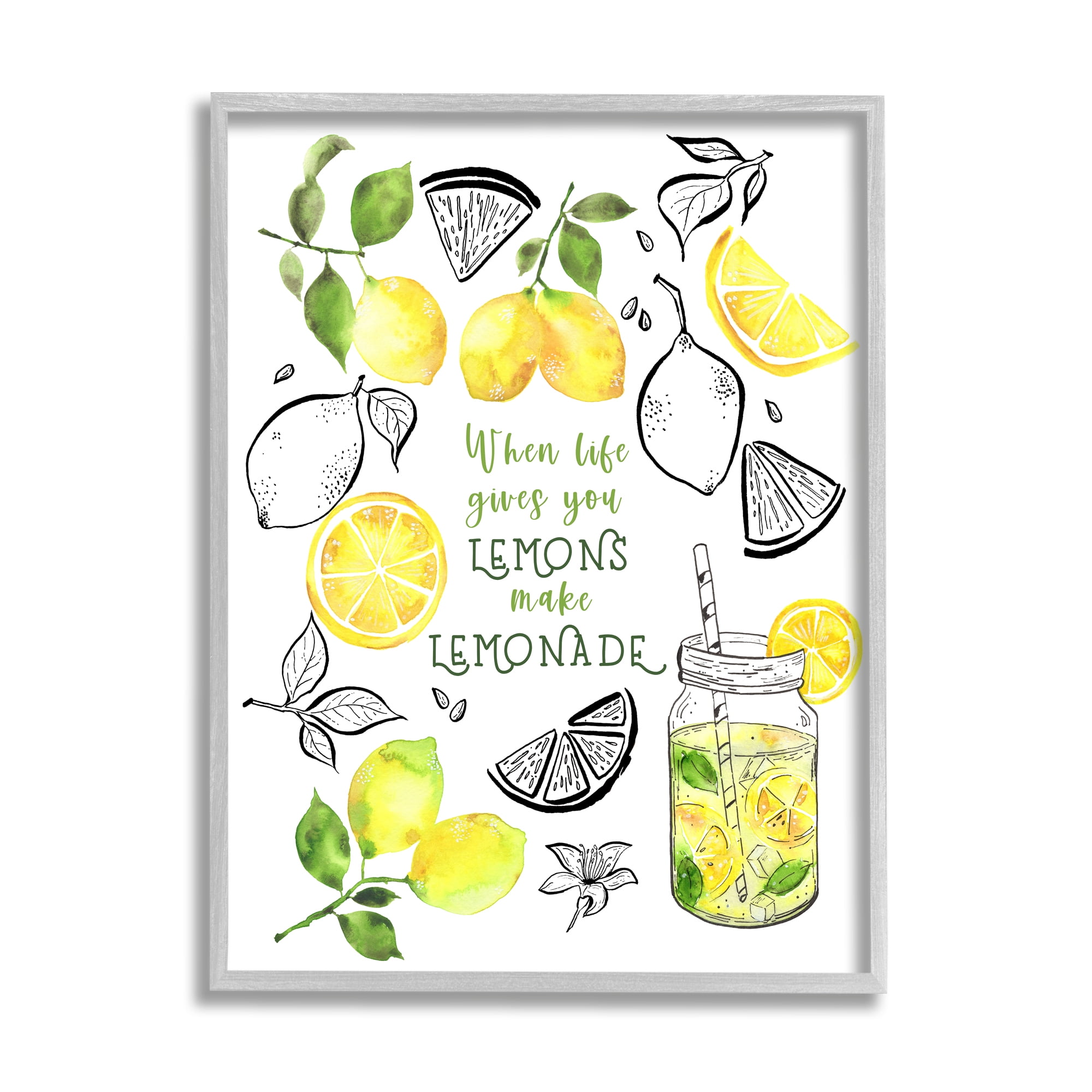 Stupell Industries Make Lemonade Kitchen Phrase Food & Beverage Painting Gray Framed Art Print Wall Art, 16 x 20