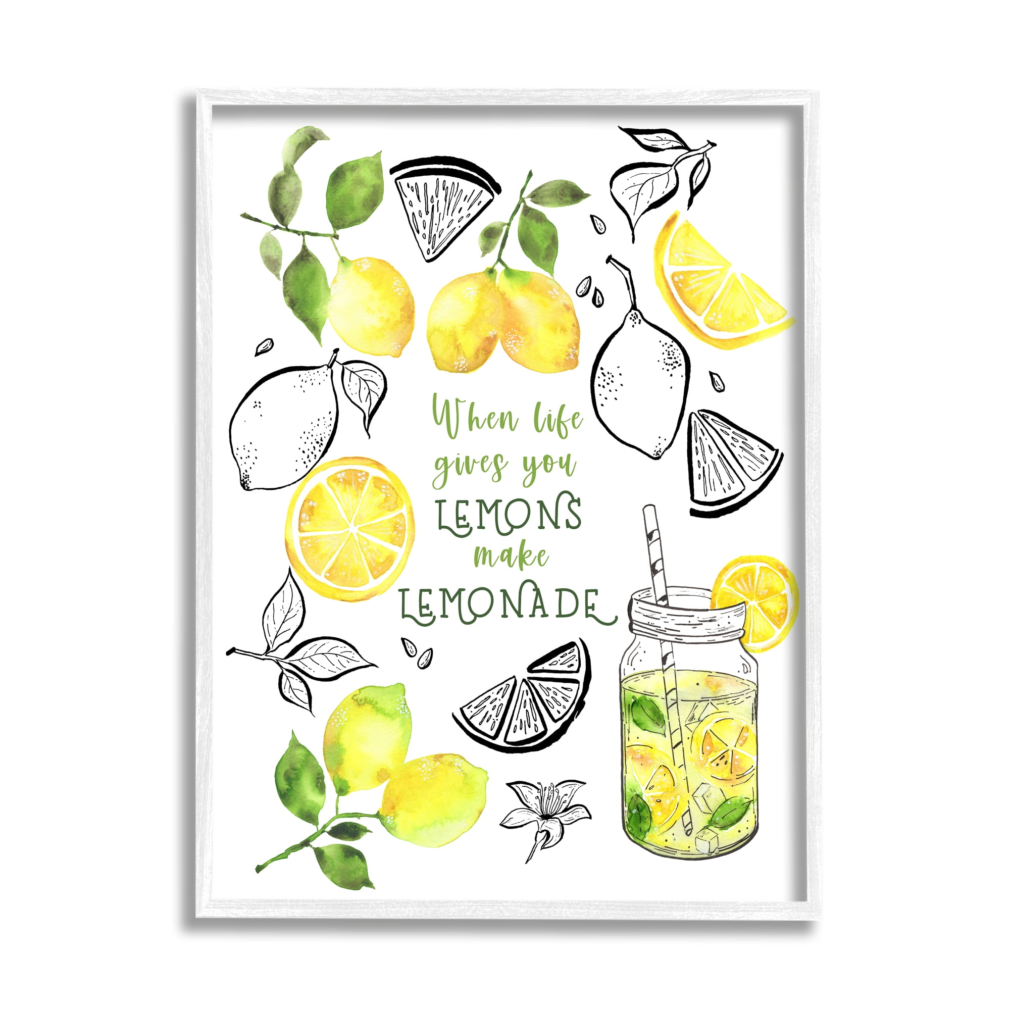 Stupell Industries Make Lemonade Kitchen Phrase Food & Beverage Painting White Framed Art Print Wall Art, 11 x 14