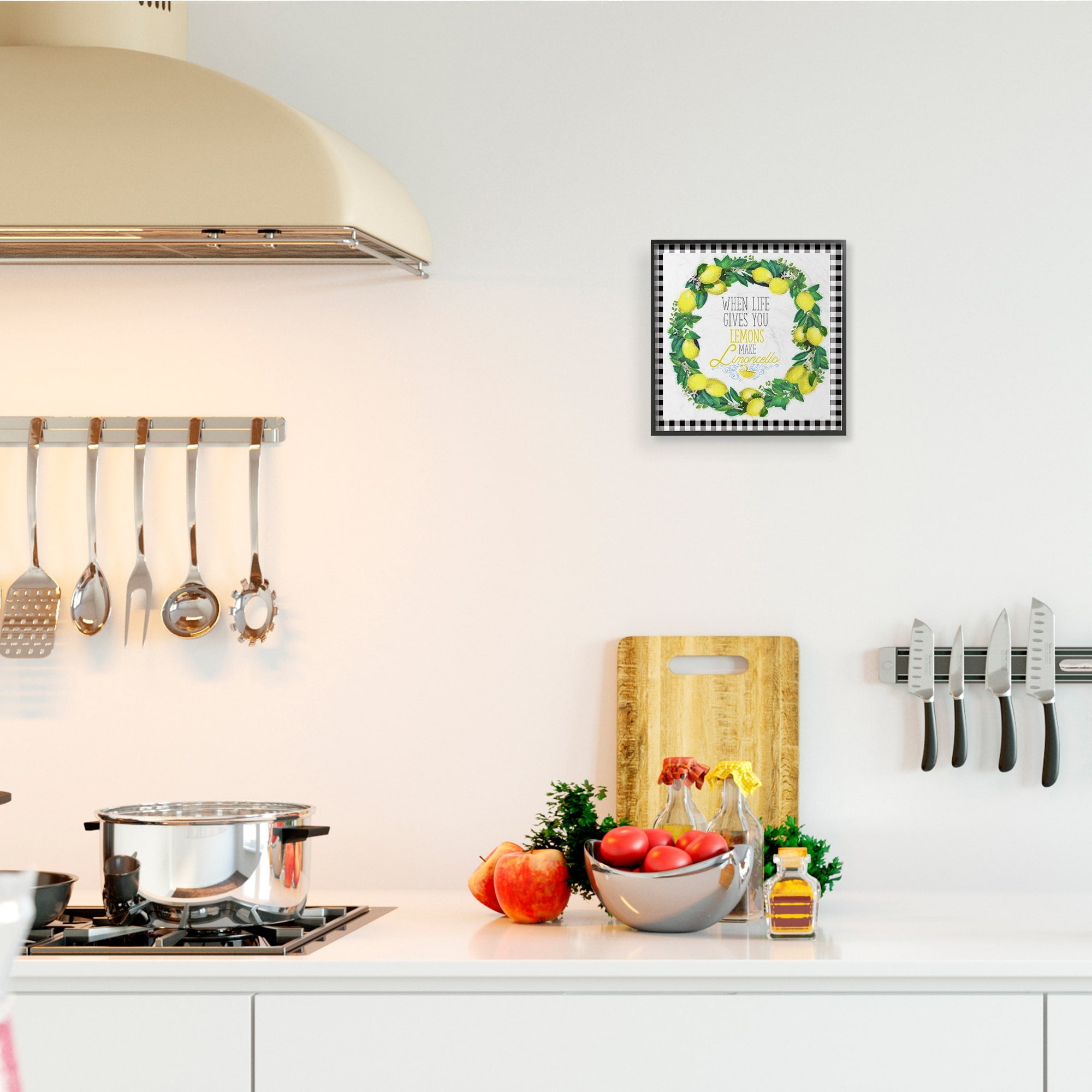 Stupell Industries Make Limoncello Kitchen Humor Plaid Word Design Framed Wall Art by The Saturday Evening Post, 12" x 12", Black Framed
