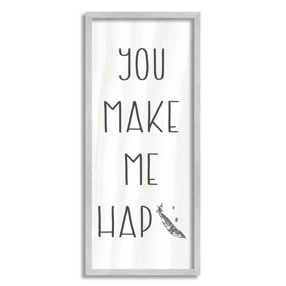 Stupell Industries Make Me Hap-pea Punny Romance Kitchen Phrase Graphic Art Gray Framed Art Print Wall Art, Design by Daphne Polselli