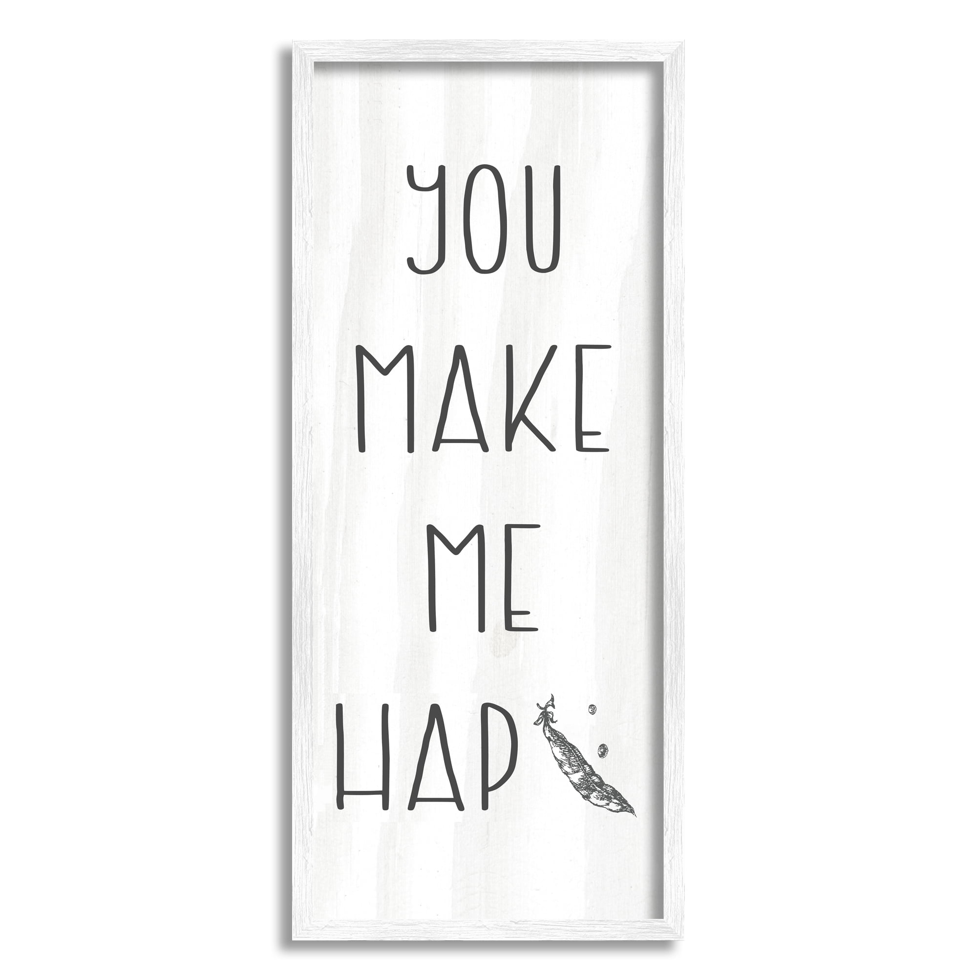 Stupell Industries Make Me Hap-pea Punny Romance Kitchen Phrase Graphic Art White Framed Art Print Wall Art, Design by Daphne Polselli