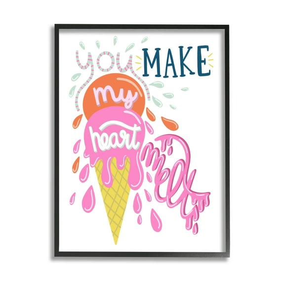 Stupell Industries Make My Heart Melt Summer Ice Cream Treat Graphic Art Black Framed Art Print Wall Art, Design by Dominika Godette
