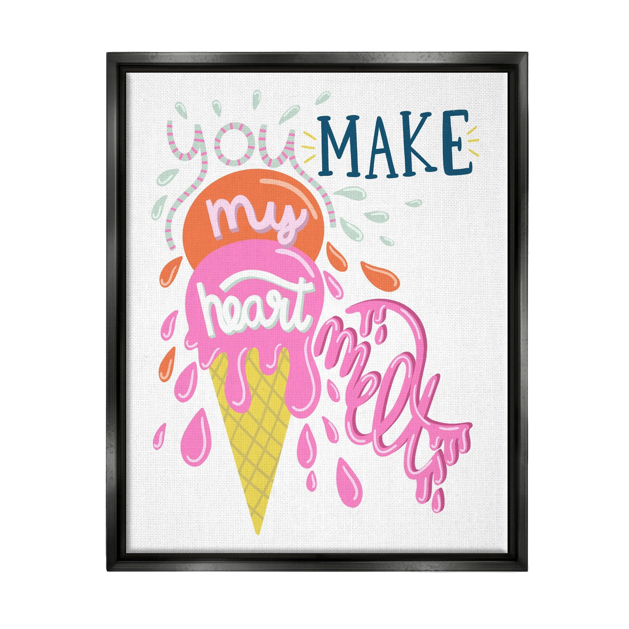 Stupell Industries Make My Heart Melt Summer Ice Cream Treat Graphic Art Jet Black Floating Framed Canvas Print Wall Art, Design by Dominika Godette