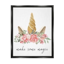 Stupell Industries Make Some Magic Unicorn Fairy Tales & Fantasy Painting Black Floater Framed Canvas Art Print Wall Art, 17 x 21