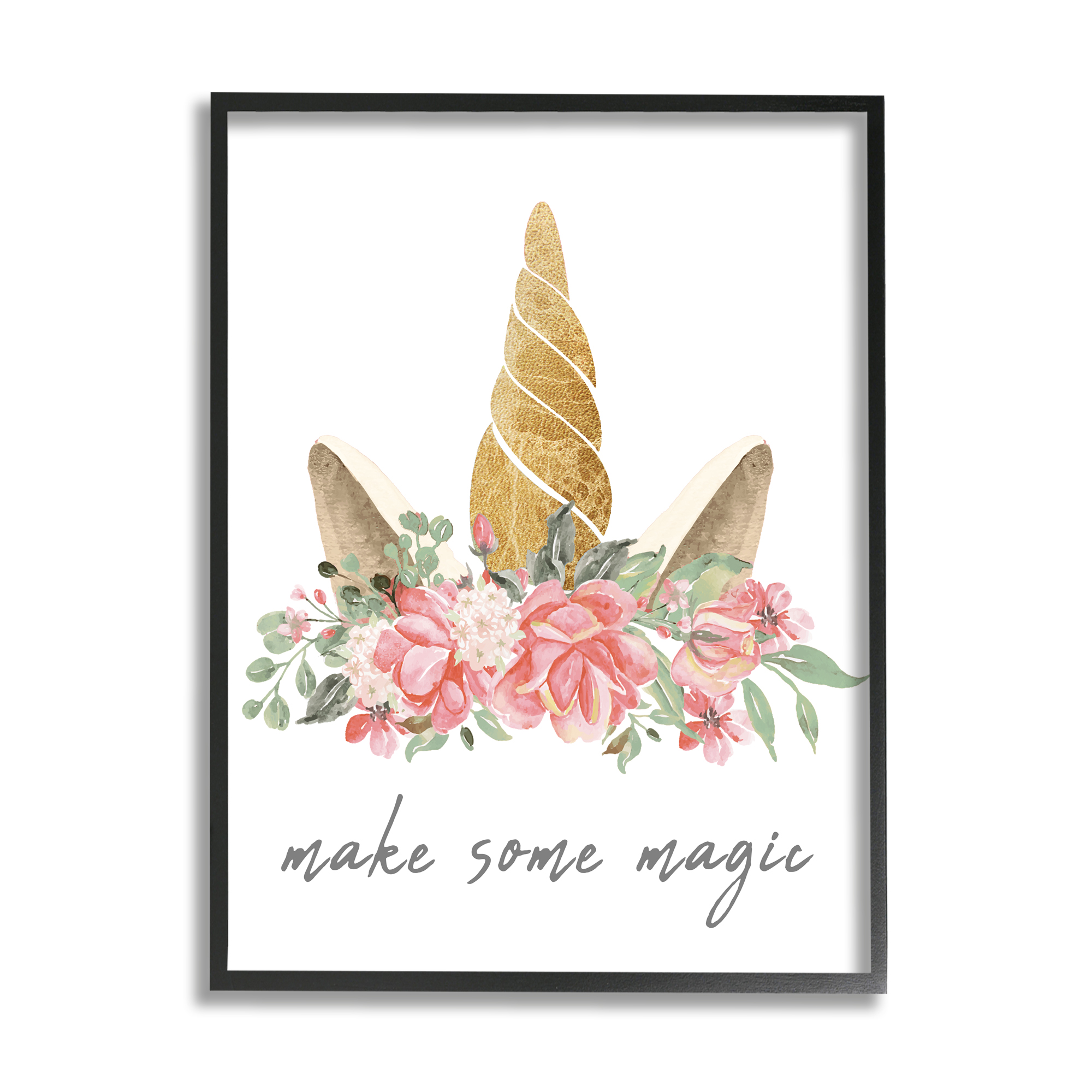 Stupell Industries Make Some Magic Unicorn Fairy Tales & Fantasy Painting Black Framed Art Print Wall Art, 11 x 14